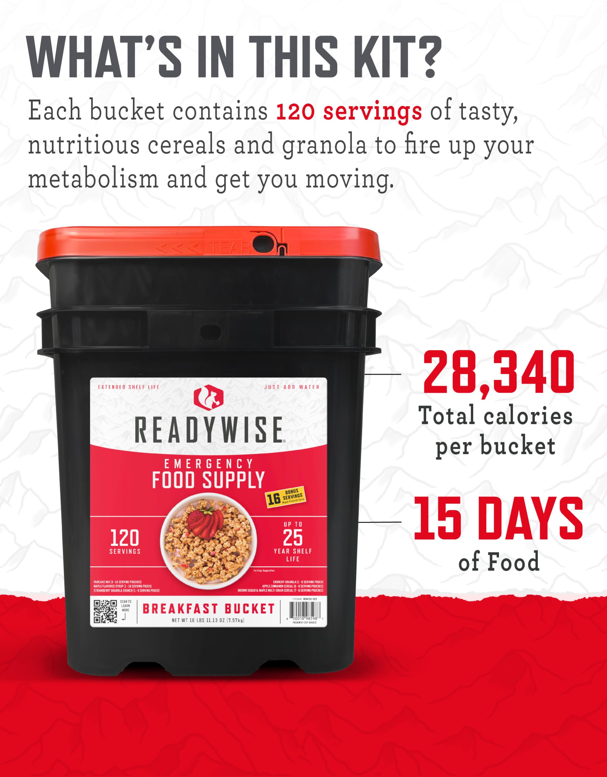 ReadyWise Emergency Food Supply - 120 Servings Favorites Sample Bucket, Survival Food Kit, Freeze Dried Prepper Food & Dehydrated Meals for Camping Essentials & Backpacking, up to 25 Year Shelf Life