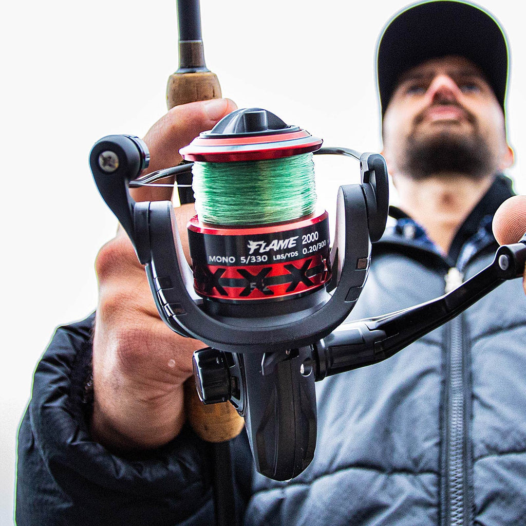 Piscifun Flame Spinning Reels, Lightweight 9+1BB Ultra Smooth Spinning Fishing Reels, 19.8LBs Max Drag, 2000, 3000, 4000, 5000 Series, Red & Blue