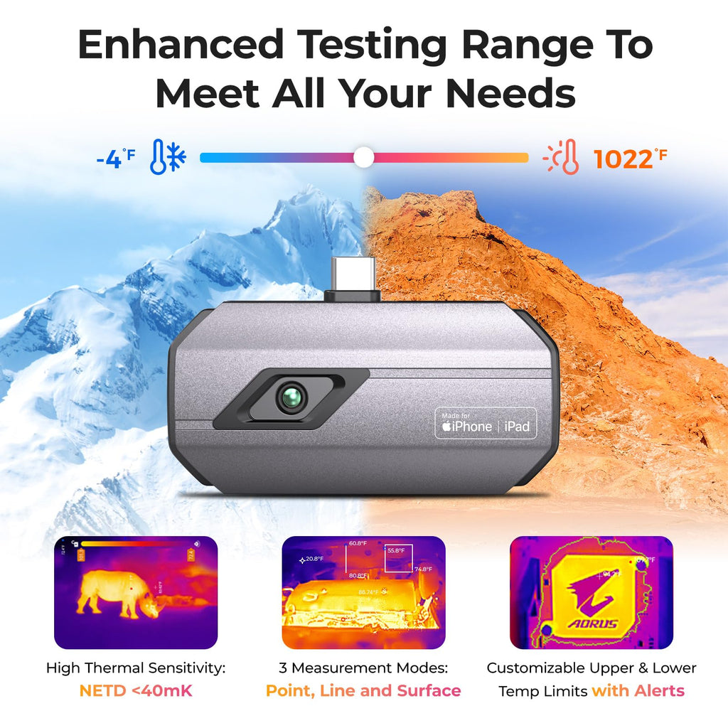 TOPDON TC002C Thermal Camera, 512 x 384 Super Resolution, 256 x 192 IR Resolution, Thermal Imager for iPhone 17/16/15 Series & iPads with Type-C Port, -4°F~1022°F Temp Range, Upgraded Version of TC002