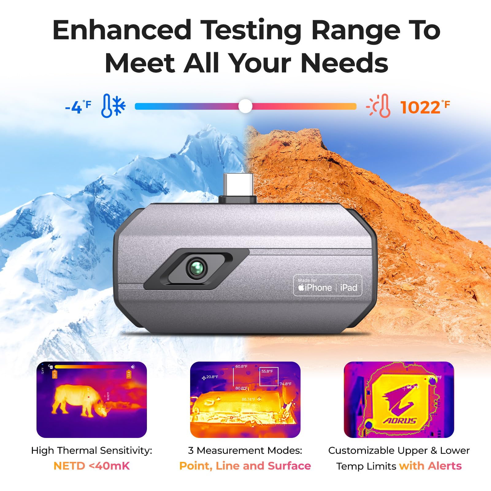 TOPDON TC002C Thermal Camera, 512 x 384 Super Resolution, 256 x 192 IR Resolution, Thermal Imager for iPhone 17/16/15 Series & iPads with Type-C Port, -4°F~1022°F Temp Range, Upgraded Version of TC002