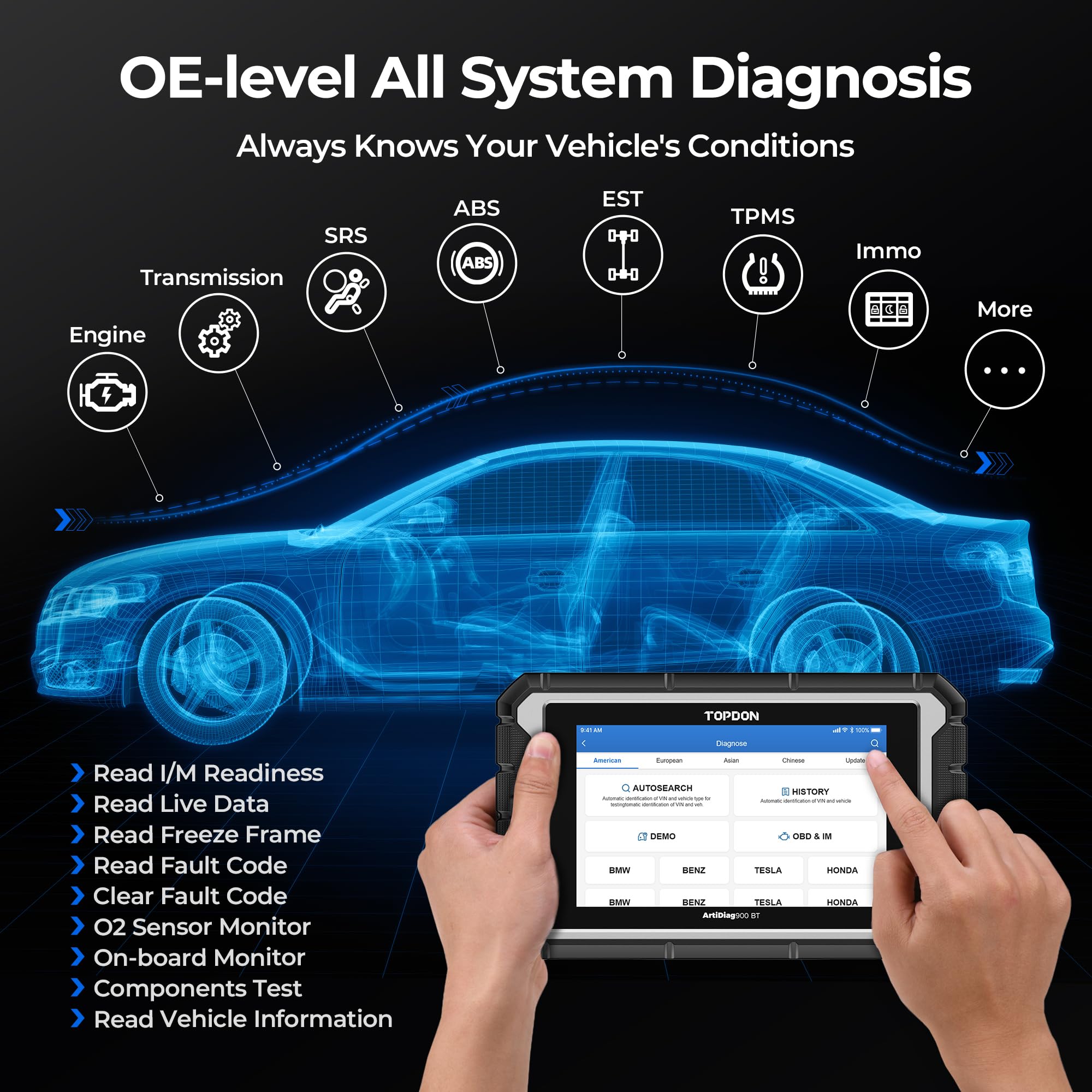 OBD2 Scanner Diagnostic Tool, TOPDON AD900BT Bidirectional Scan Tool with ECU C0ding, 28+ Services, Automotive All Systems Diagnosis Scanner for Car with 2 Years Updates, Active Test