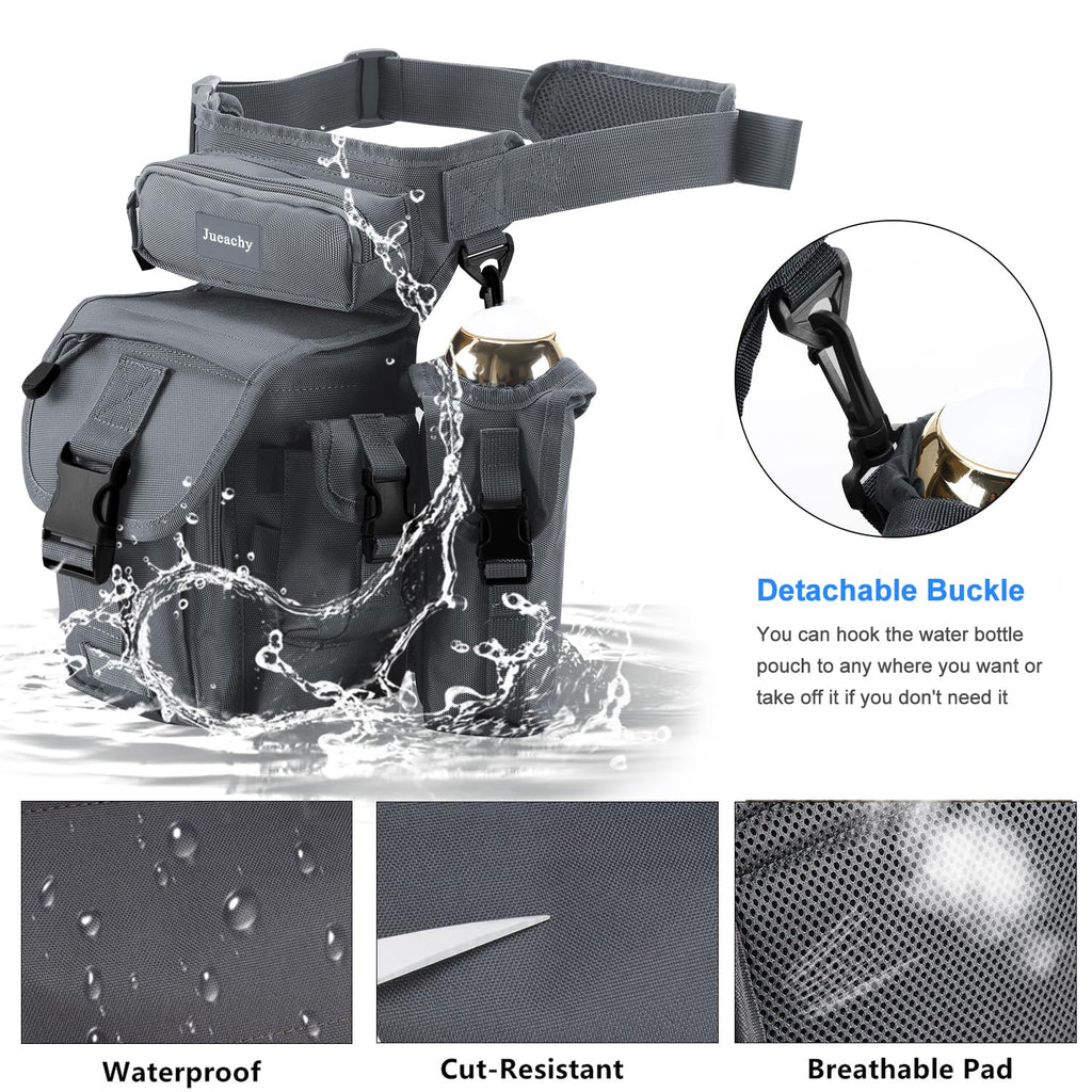 Jueachy Drop Leg Bag for Men Tactical Metal Detecting Thigh Pack with Water Bottle Pouch
