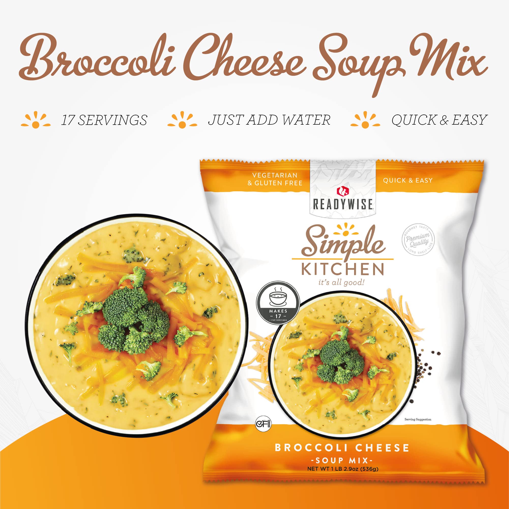 READYWISE - Simple Kitchen, Tomato Basil Soup, 17 Servings, MRE, Gluten Free, & Vegetarian, Food, Soup Mix, for Events, Hiking, Emergency Food Supply, Camping Essentials, or Daily Use, 1 Pack