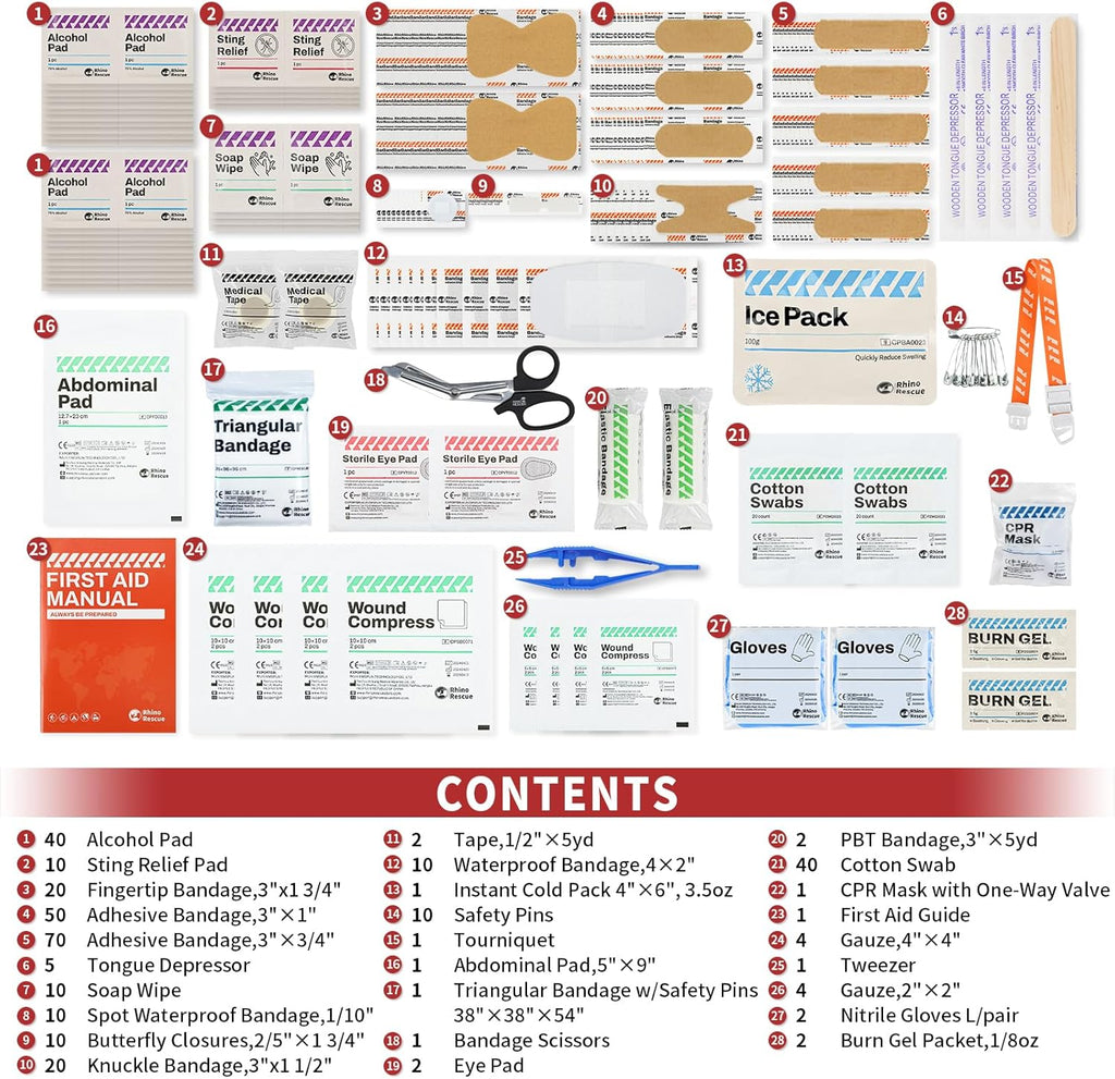 RHINO RESCUE 240 Piece All-Purpose First Aid Kit for Home+350 Pieces OSHA All-Purpose First Aid Kit
