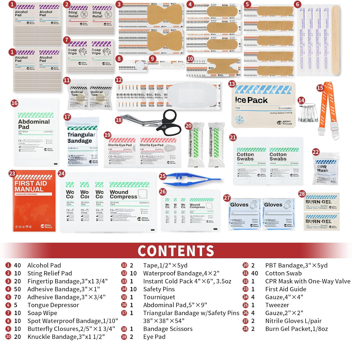RHINO RESCUE 240 Piece All-Purpose First Aid Kit for Home+350 Pieces OSHA All-Purpose First Aid Kit