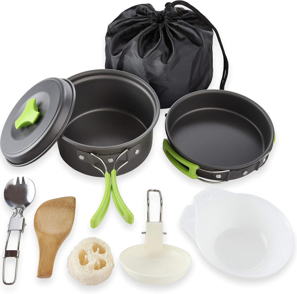 MalloMe Camping Cookware Mess Kit with Backpack Stove - Camping Cooking Set - Camping Pot and Pans Backpacking Gear- Hiking Stove/Backpacking Stove - Camp Accessories Equipment