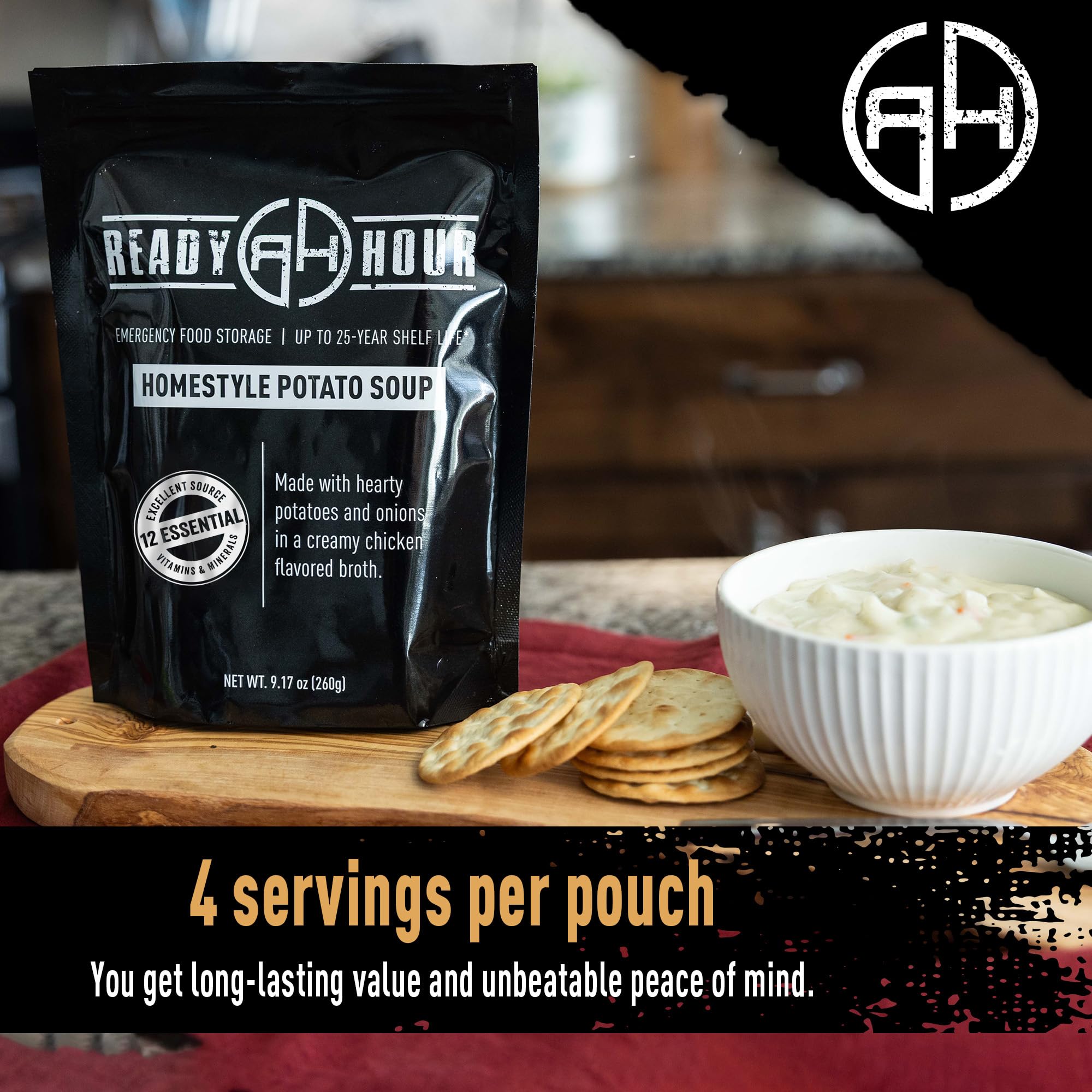 Ready Hour Homestyle Potato Soup Case Pack – 24 Servings (6 Pouches) – Freeze-Dried Soup, Emergency Survival Food, Long-Term Storage, Dehydrated Bulk Meal, Prepper Pantry Essential