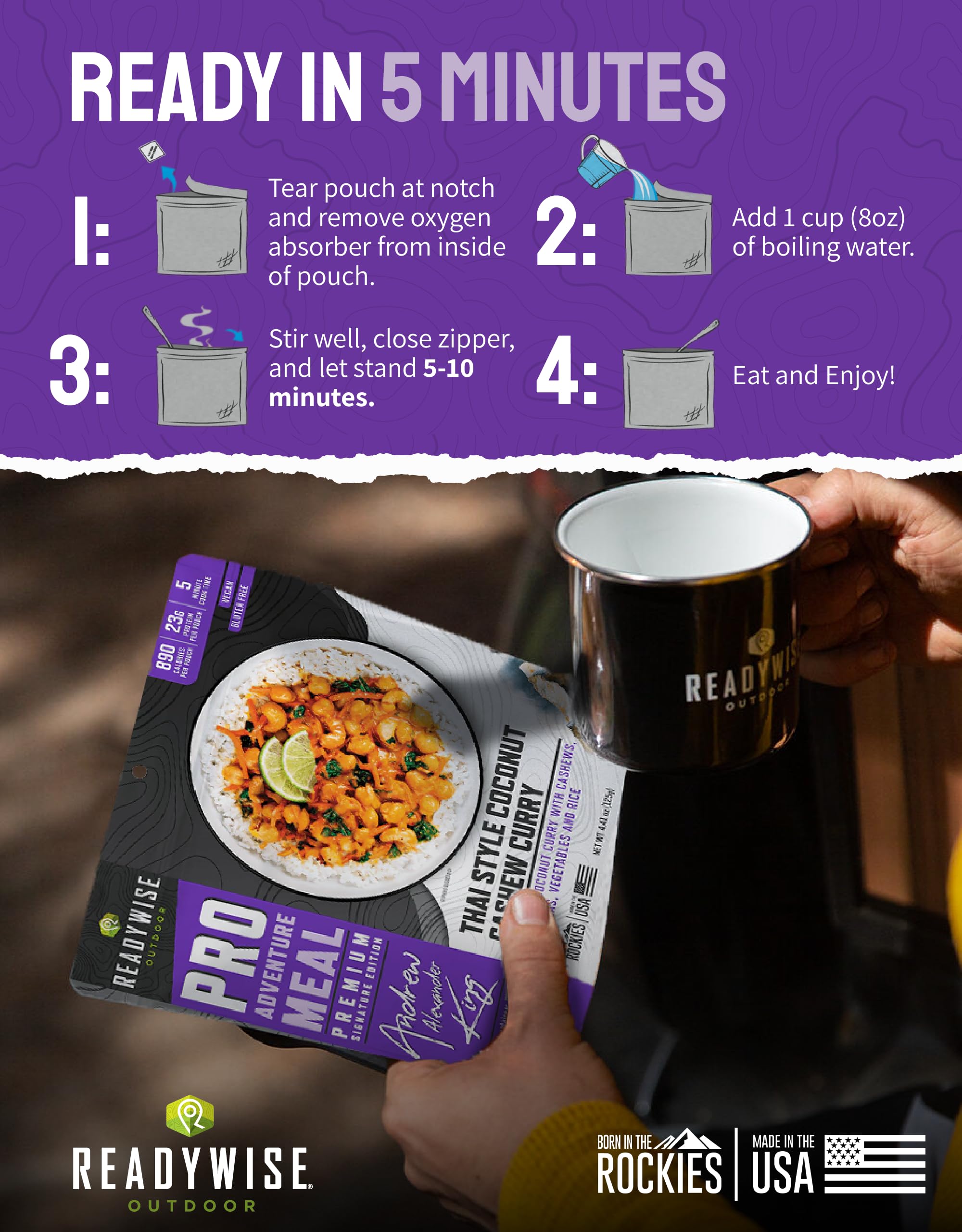ReadyWise Outdoor Pro Adventure Meal - Breakfast Skillet, 2 Servings, 1 Pouch, Gluten Free, 700 Calories, 36g Protein, Freeze Dried Food & Dehydrated Backpacking Camping Meals, up to 5 Year Shelf Life
