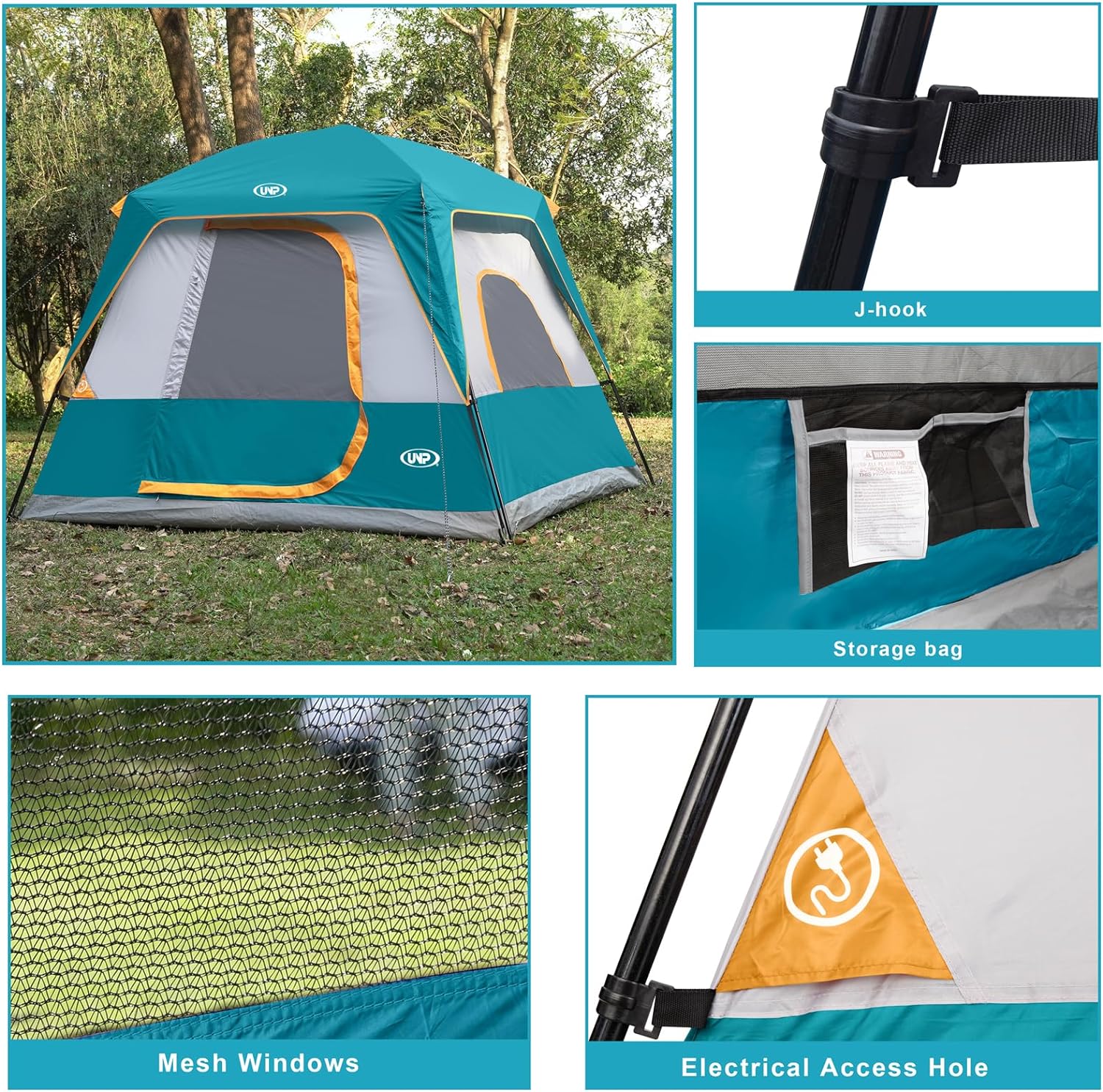 UNP 4-Person Cabin Tent and Dome Tent Portable Cabin Tent, Camping Tent 4-Person Easy Set Up, Waterproof with Top Rainfly for Outdoor Camping/Hiking