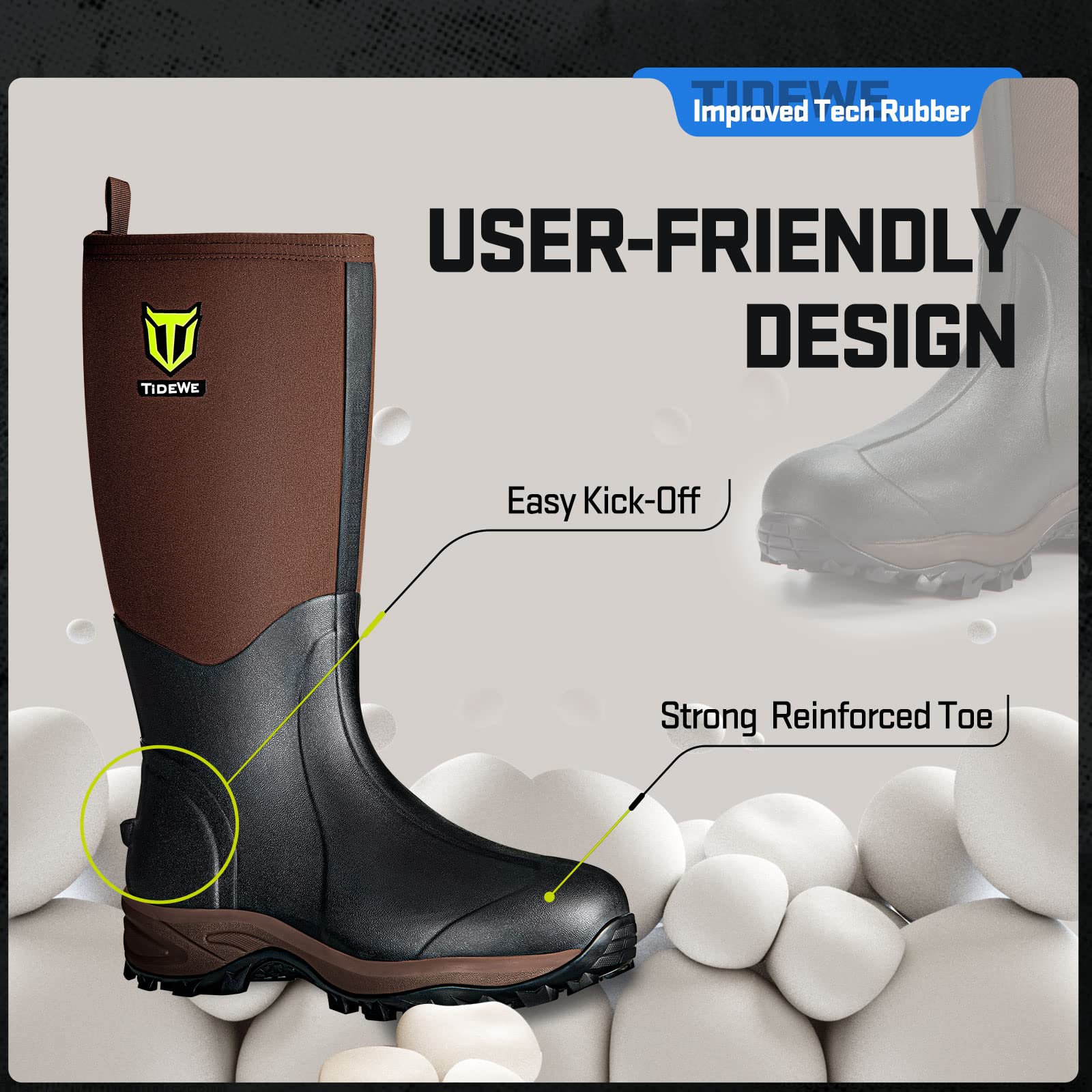 TIDEWE Rubber Neoprene Boots Men And Women, Waterproof Sturdy 6mm Neoprene Boot, Rain Boot Hunting Boot Arctic Outdoor Boot（Black, Brown & Next Camo G2）