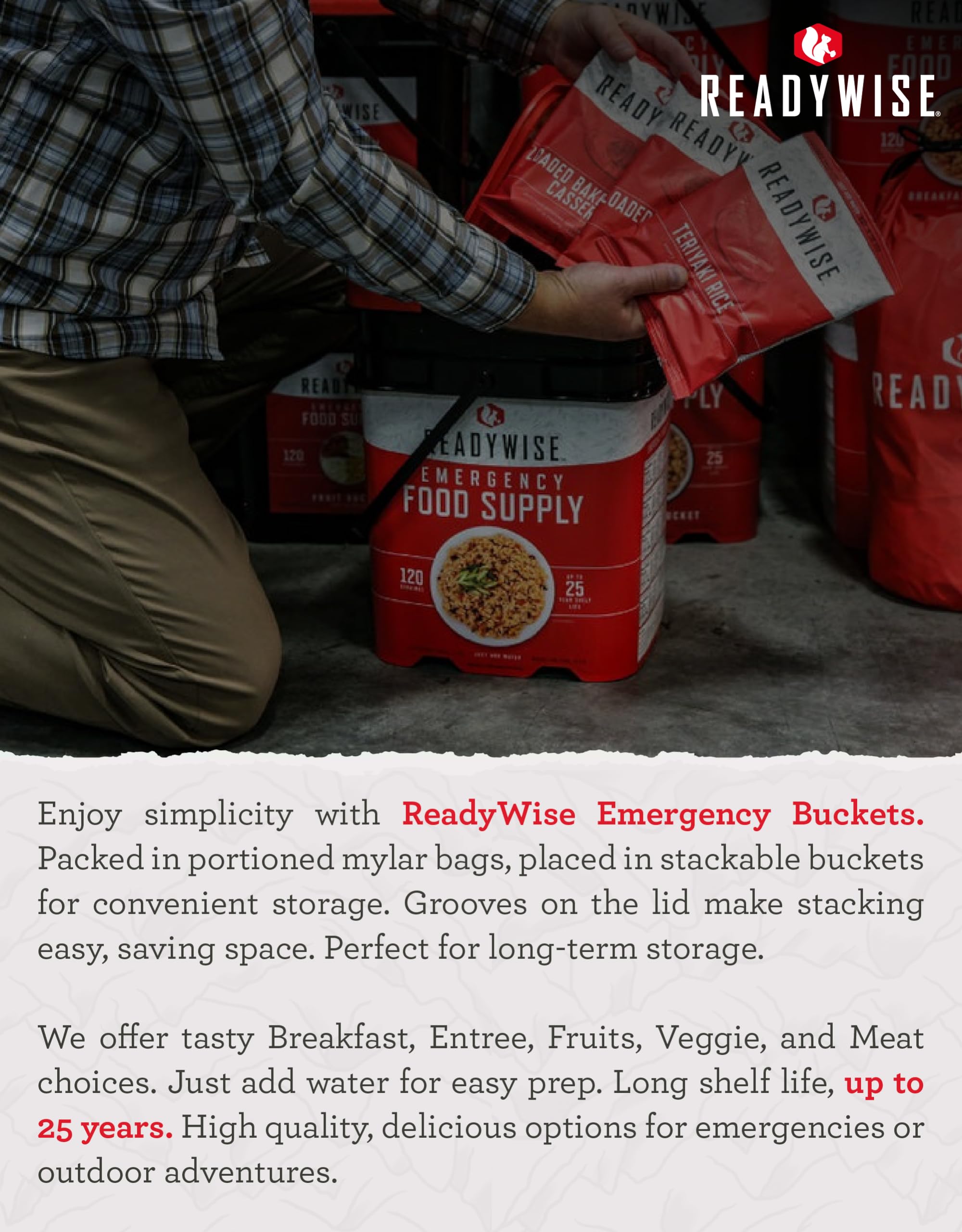 ReadyWise Emergency Food Supply - 14 Day, 150 Servings Emergency Freeze Dried Food Bucket, Protein Meals, Camping Essentials, Survival Kit, Disaster Prepping Supplies, up to 25 Year Shelf Life
