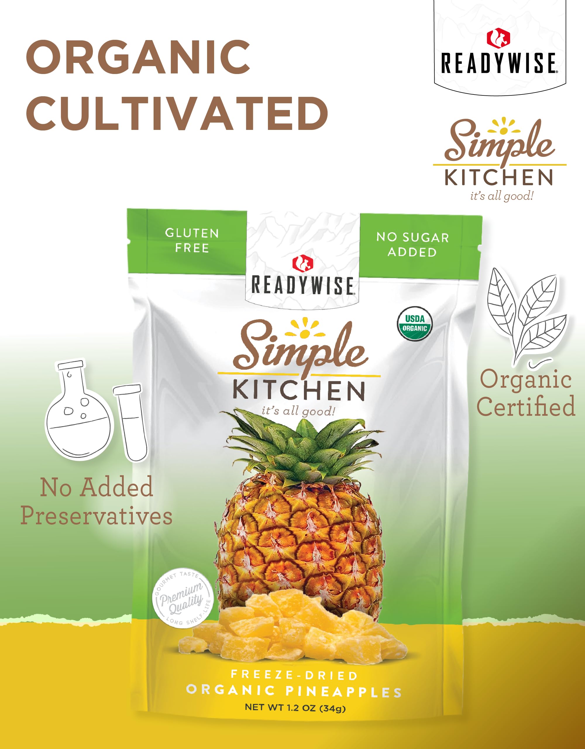 READYWISE - Simple Kitchen, Freeze-Dried Peaches, 1.16 oz, Pack of 6, Vegetarian, Gluten Free, Snacks, Peaches, Dried Fruit, Pre Workout, Healthy Snacks, Camping, Backpacking, Survival Food