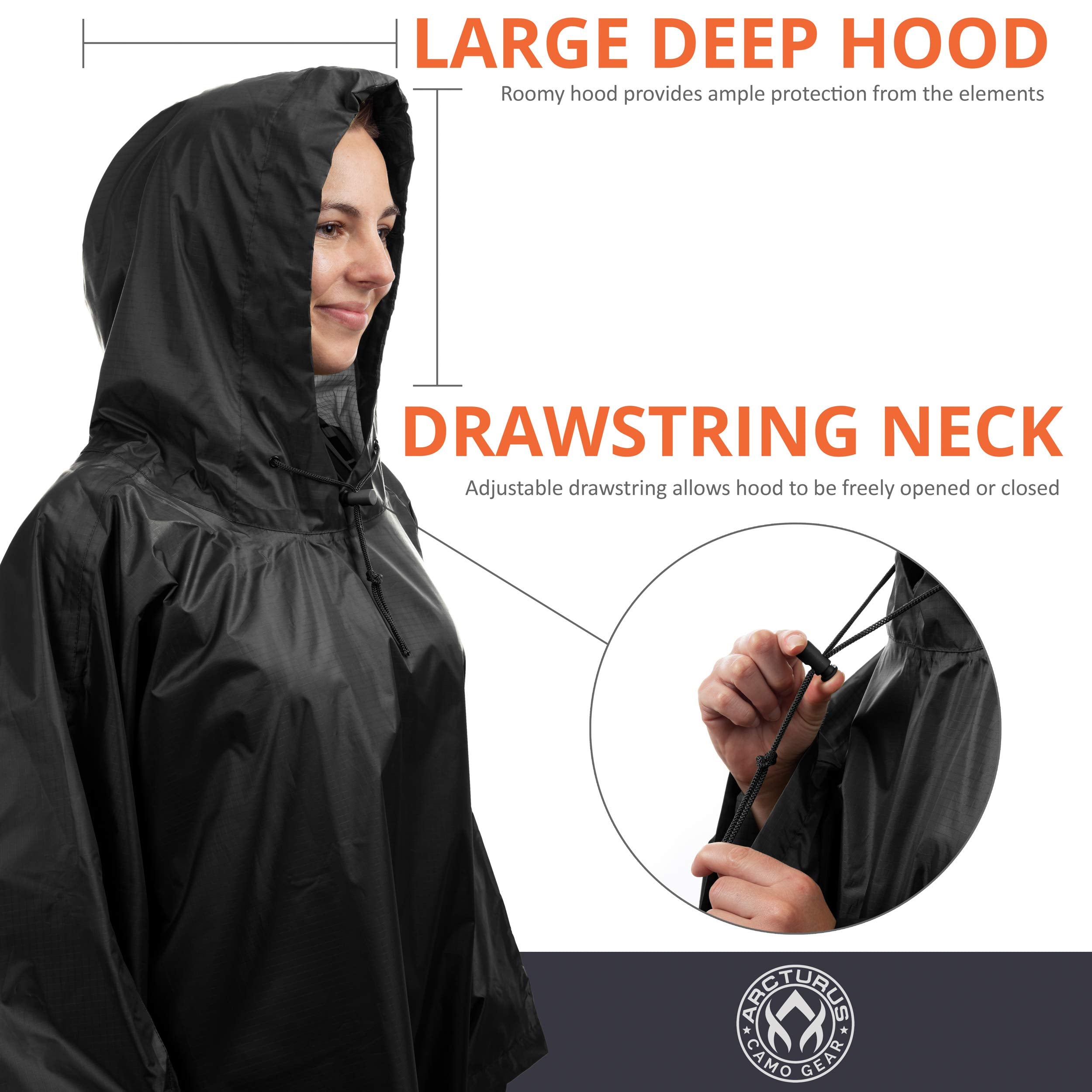 Arcturus Rain Ponchos | Adjustable Hood | Waterproof Ripstop Nylon | Great for Hunting, Fishing & Camping