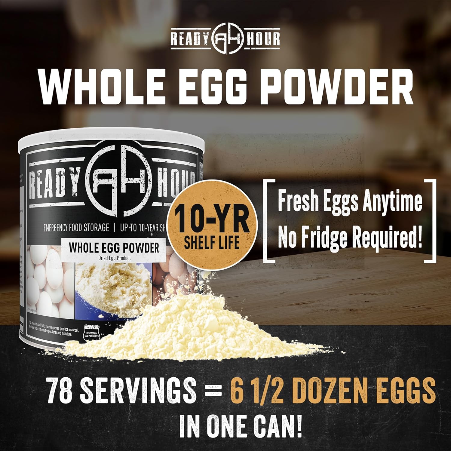 Ready Hour Whole Egg Powder #10 Can (78 Servings), Powdered, Freeze-Dried Eggs, Emergency, Emergency Scrambled, 10-Year Shelf Life, Non-Perishable, Long-Term Storage Food