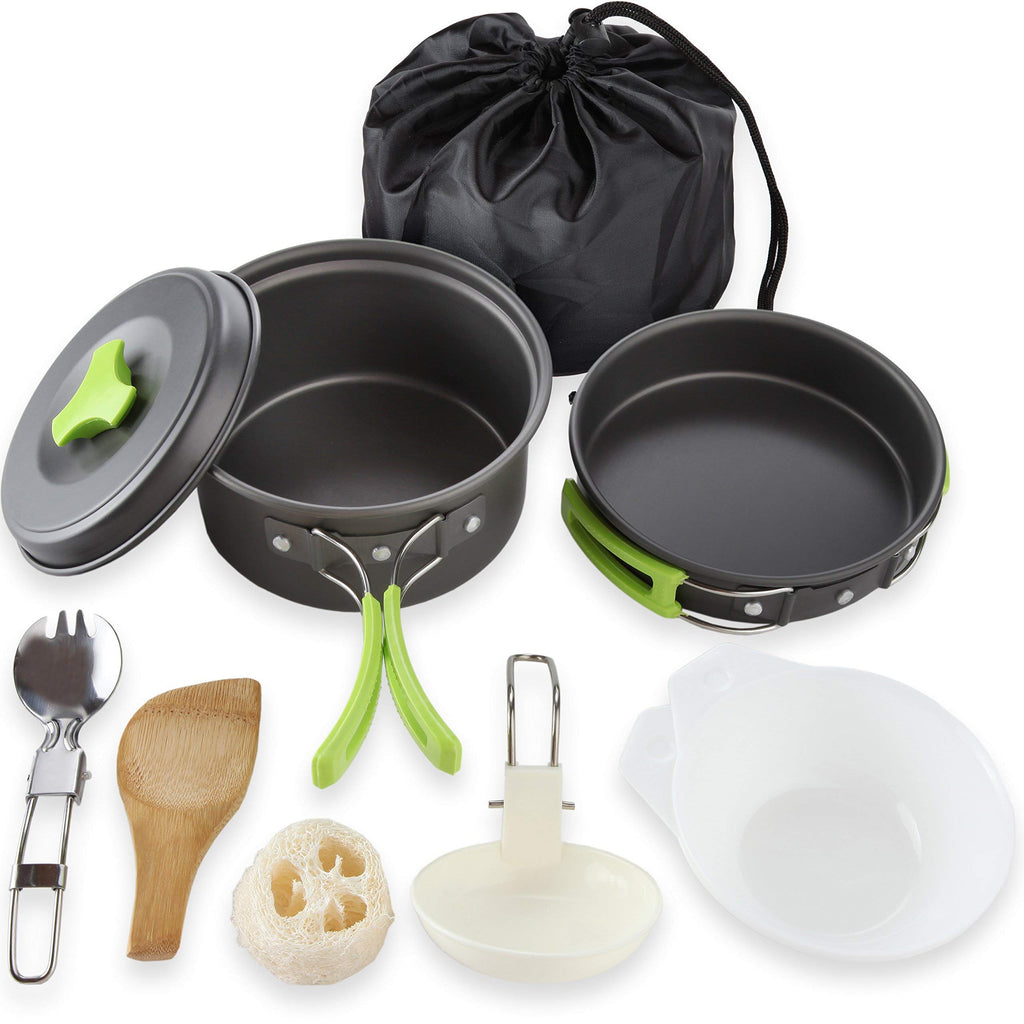 MalloMe Camping Cookware Mess Kit for Backpacking Gear – Camping Cooking Set - Camping Pots and Pans Set - Backpacking Stove/Portable Stove Compatible - Camp Kitchen Equipment Accessories Pot