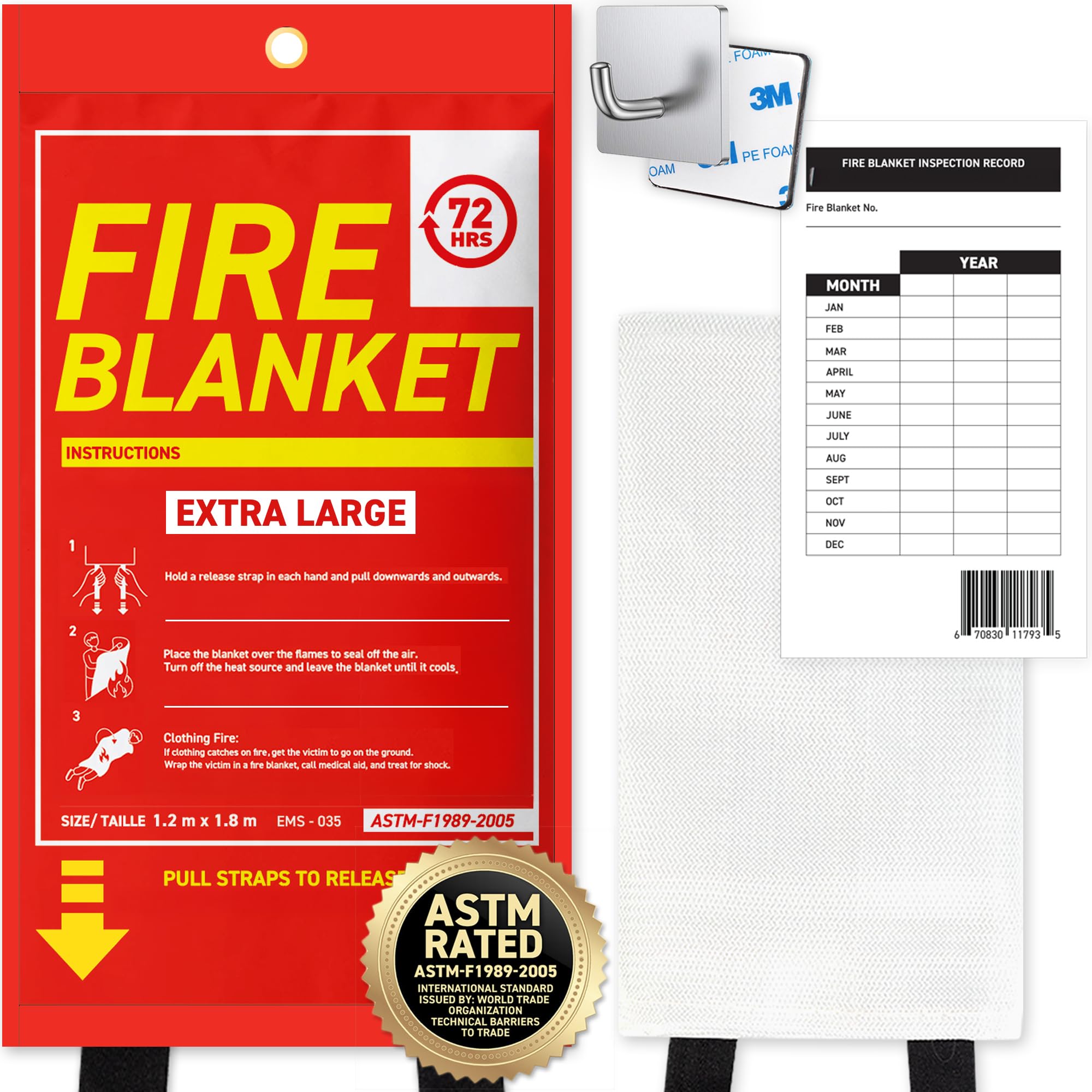 72 HRS Large Emergency Fire Blanket 47"×47" – Fiberglass Fire Safety Tool for Home, Kitchen, Camping, Survival | Extinguisher Alternative for Grill, Welding, Fire Pit
