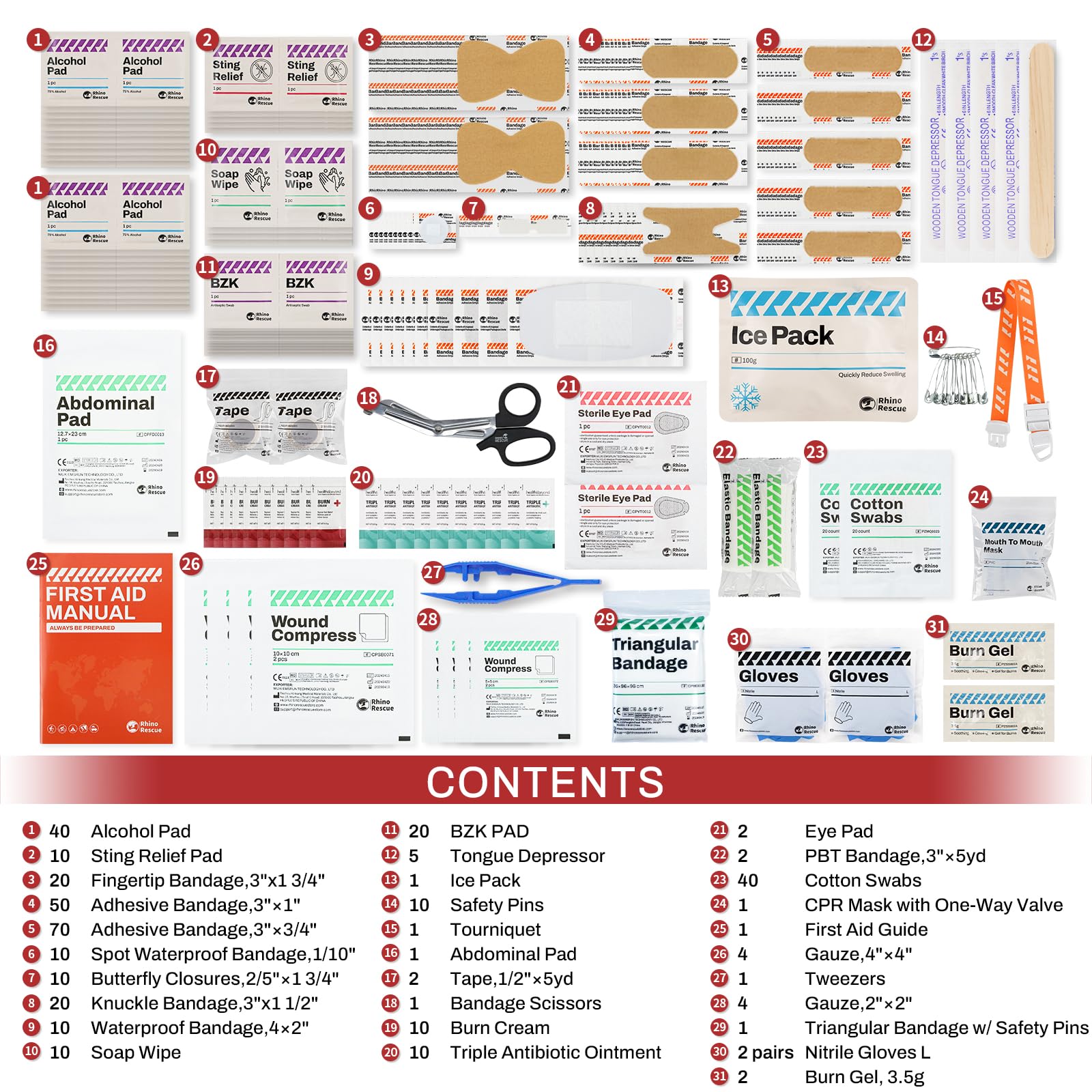 RHINO RESCUE 371 Pieces OSHA All-Purpose First Aid Kit, Home & Office Professional Medical Supplies, Ideal for Emergency, School, Business
