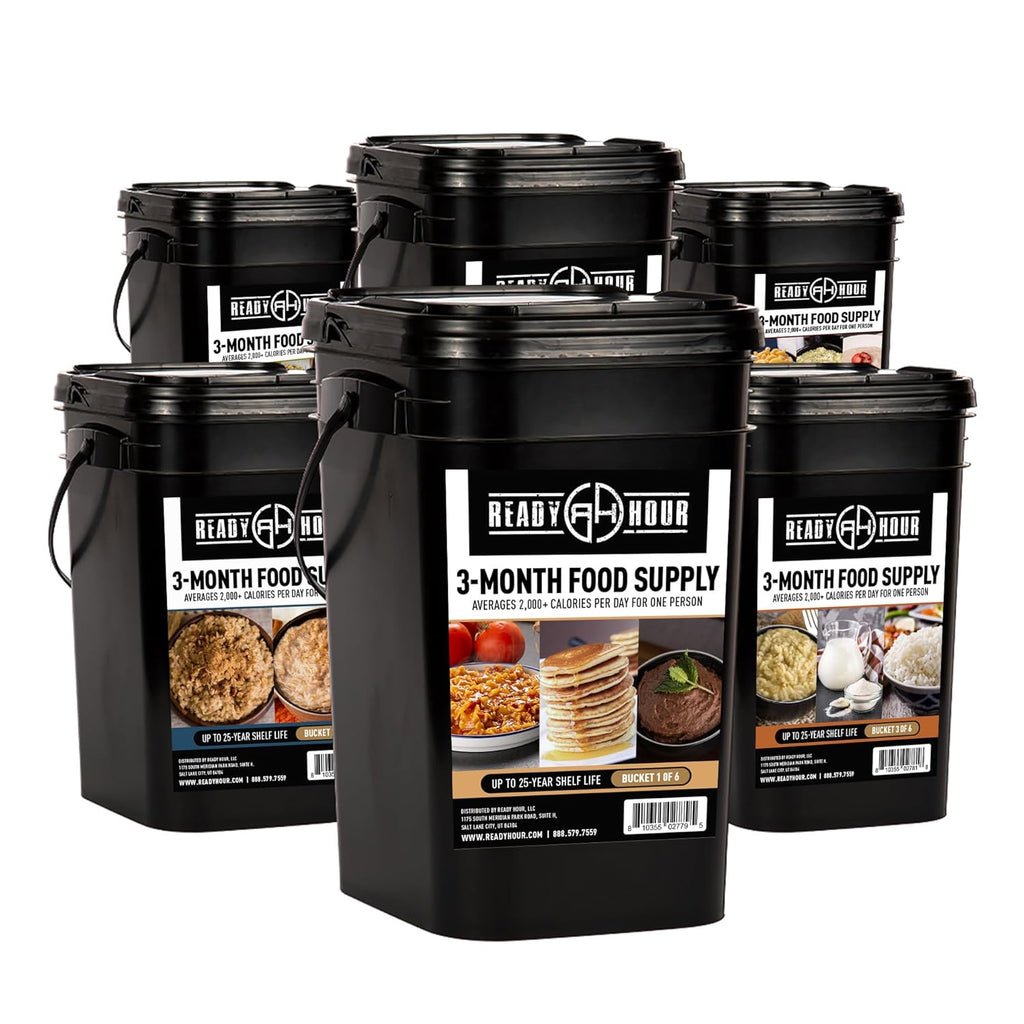 Ready Hour 3-Month Emergency Food Supply (846 Servings), 3-Month Kit, Food Storage Meal Entrées, Real Non-Perishable Meals, 25-Year Shelf Life Food, Portable Flood-Safe Container