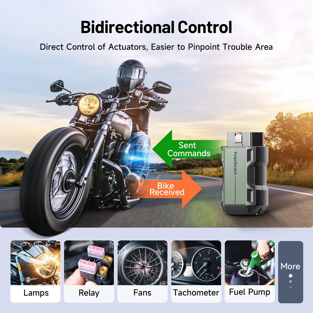 Motorcycle Scan Tool TOPDON TopScan Moto, All System Bidirectional Motorcycle Scanner for Harley, Duca ti, BMW & Japan Brands, Reset Services Motorcycle Diagnostic Scanner, AutoVIN Diagnostic Tool