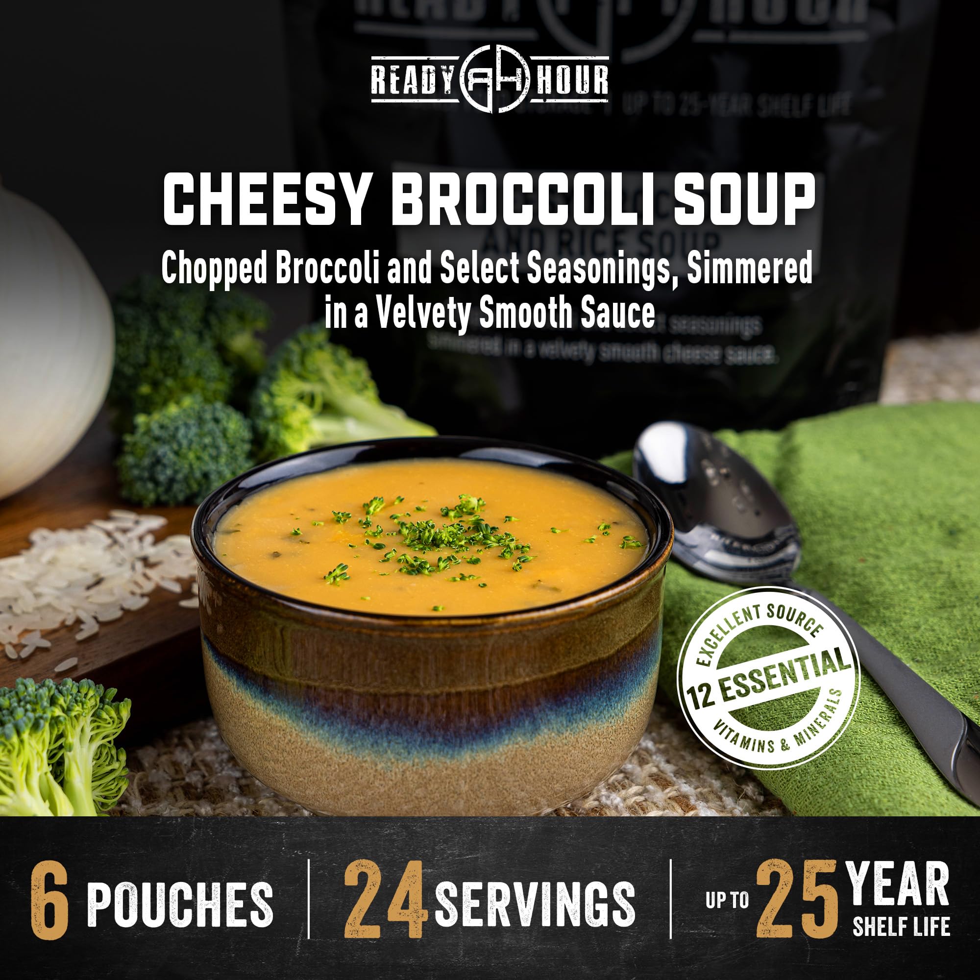 Ready Hour Homestyle Potato Soup Case Pack – 24 Servings (6 Pouches) – Freeze-Dried Soup, Emergency Survival Food, Long-Term Storage, Dehydrated Bulk Meal, Prepper Pantry Essential