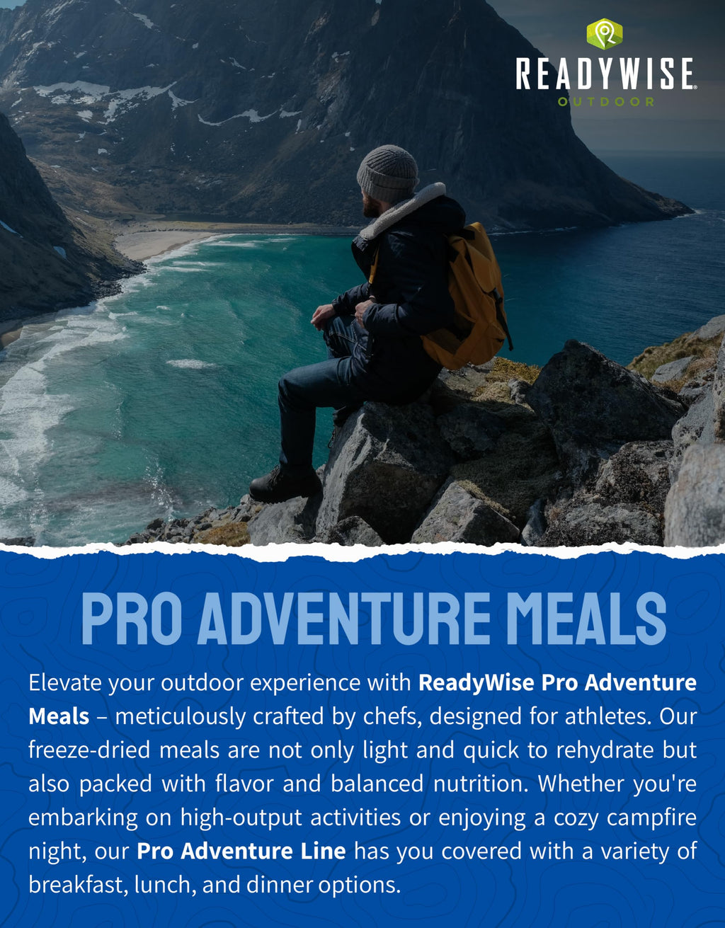 ReadyWise Outdoor Pro Adventure Meal - Breakfast Skillet, 2 Servings, 1 Pouch, Gluten Free, 700 Calories, 36g Protein, Freeze Dried Food & Dehydrated Backpacking Camping Meals, up to 5 Year Shelf Life