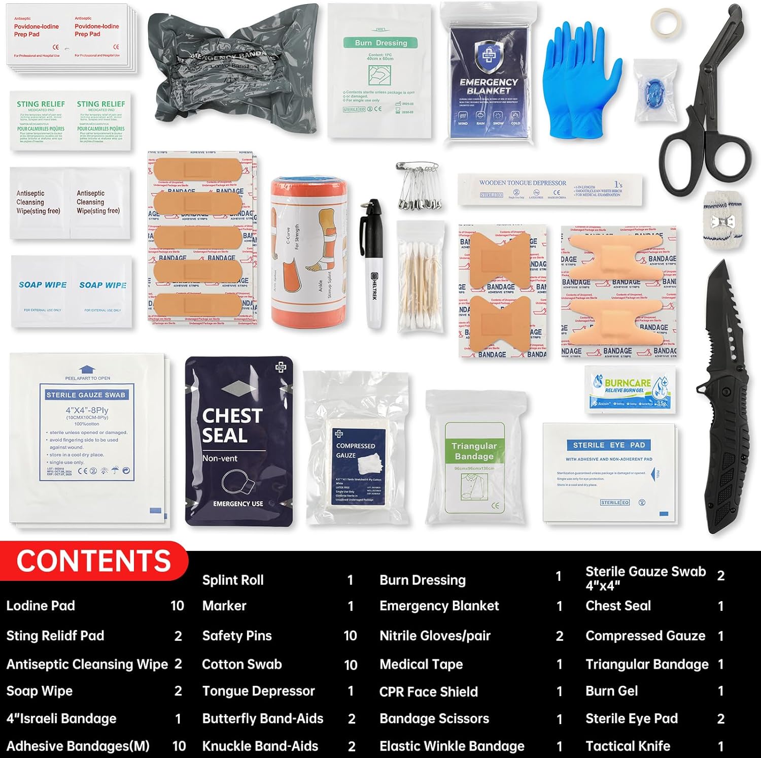 Trauma Kit, Compact Tactical IFAK Emergency Survival First Aid Kits Hemostatic Combat Wound Care Molle Pouch with Israeli Bandage, Chest Seal, Splint for Military, Black