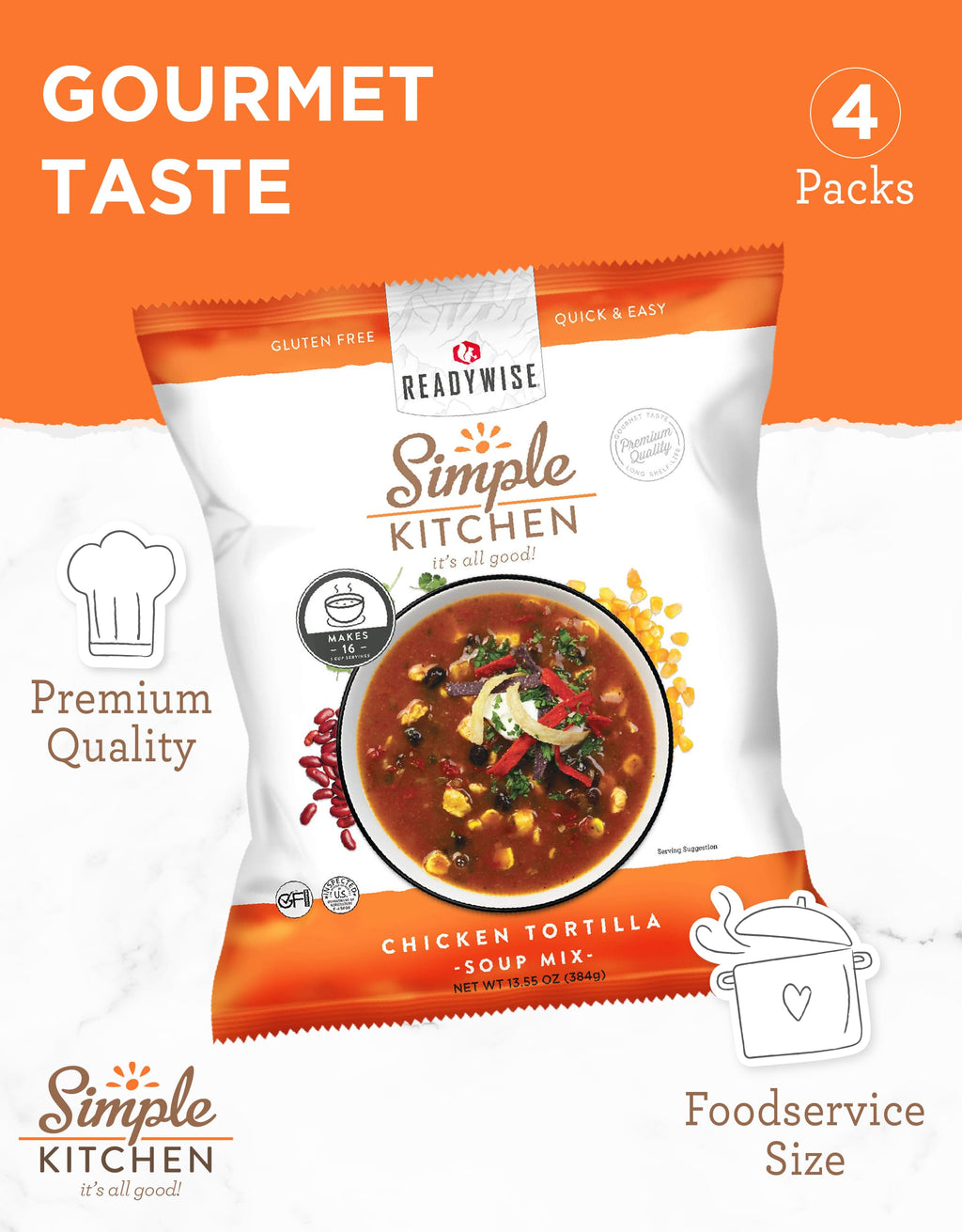 Simple Kitchen Garden Vegetable Soup Mix - 17 Servings for Meal Prep, Gluten Free, Vegetarian, Dehydrated & Freeze Dried Survival Food for Camping Meals, Backpacking & Hiking, Survival Kit, Pack of 4