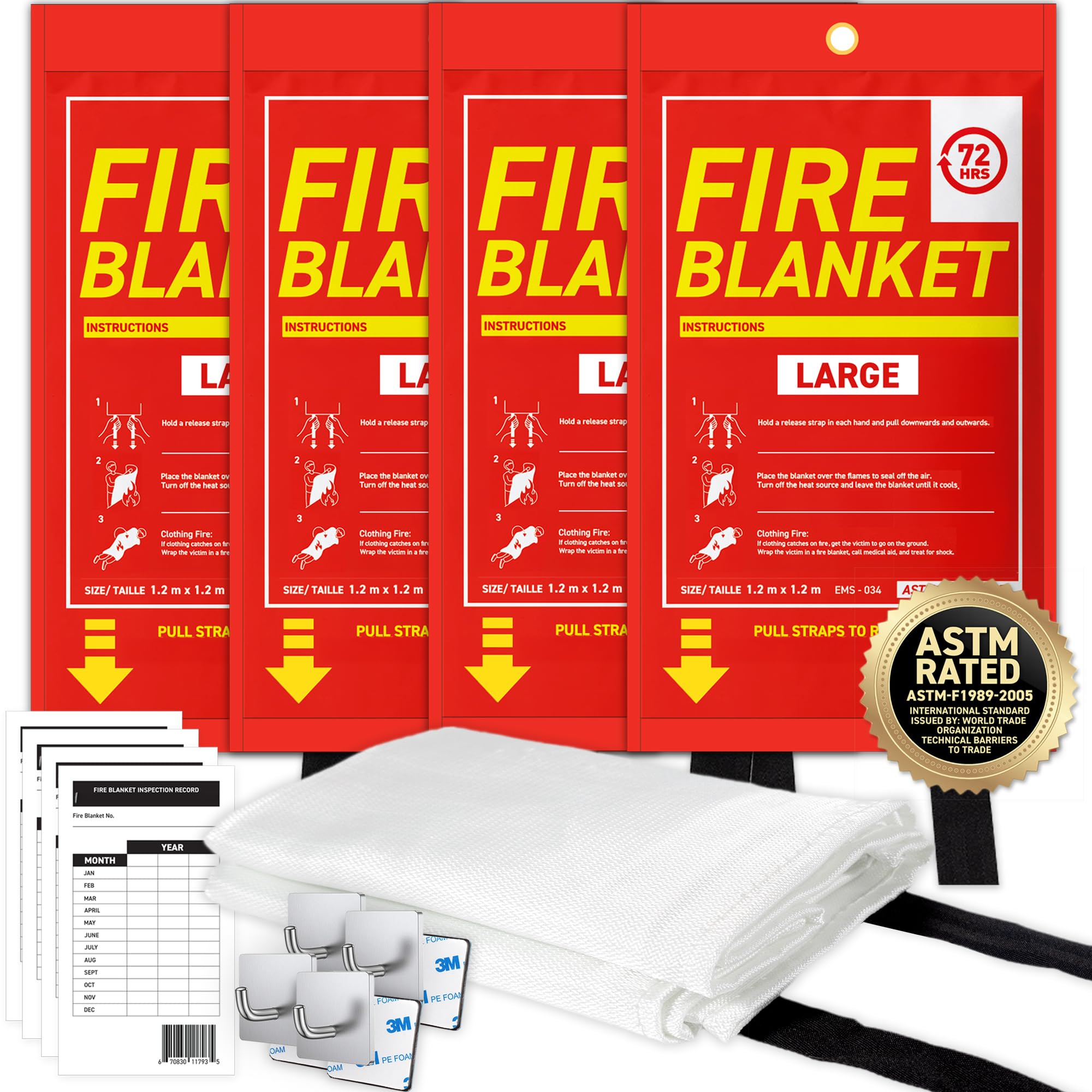 72 HRS Large Emergency Fire Blanket 47"×47" – Fiberglass Fire Safety Tool for Home, Kitchen, Camping, Survival | Extinguisher Alternative for Grill, Welding, Fire Pit