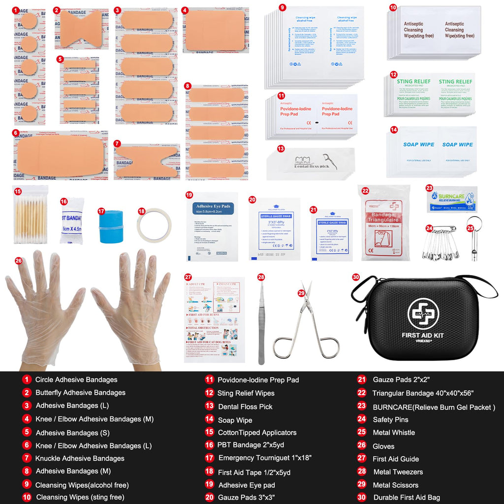 Mini First Aid Kit - 150 Piece Small Waterproof Hard Shell Medical Kit for Home, Car, Travel, Camping, Truck, Hiking, Sports, Office, Vehicle & Outdoor Emergencies- Small First Aid Medical Kit (Red)