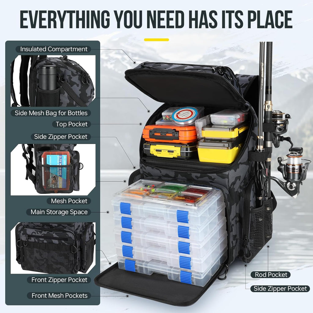 PLUSINNO H5 Horizontal Fishing Rod/Pole Holders for Garage,And Fishing Backpack with Rod Holders & Cooler