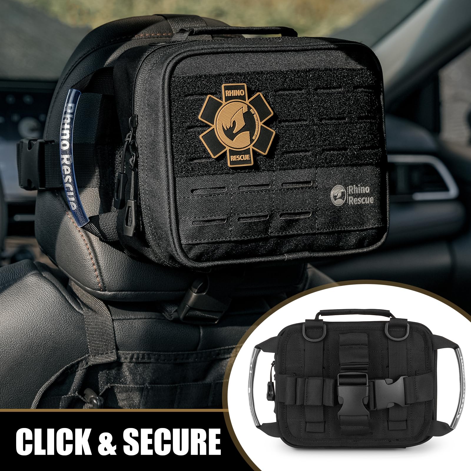 RHINO RESCUE IFAK Trauma Kit with C-A-T Tourniquet, Tactical First Aid Kit Molle Pouch for Military, Combat, Car, Camping, Hiking, Travel (Red)
