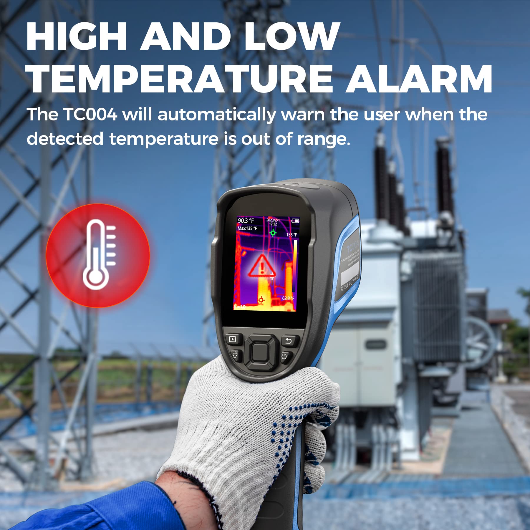 TOPDON TC004 Thermal Imaging Camera, 320 x 240 TISR Resolution, 256 x 192 IR High Resolution, 12-Hour Battery Life Handheld Infrared Camera with PC Analysis and Video Recording Supported, 32GB SD Card