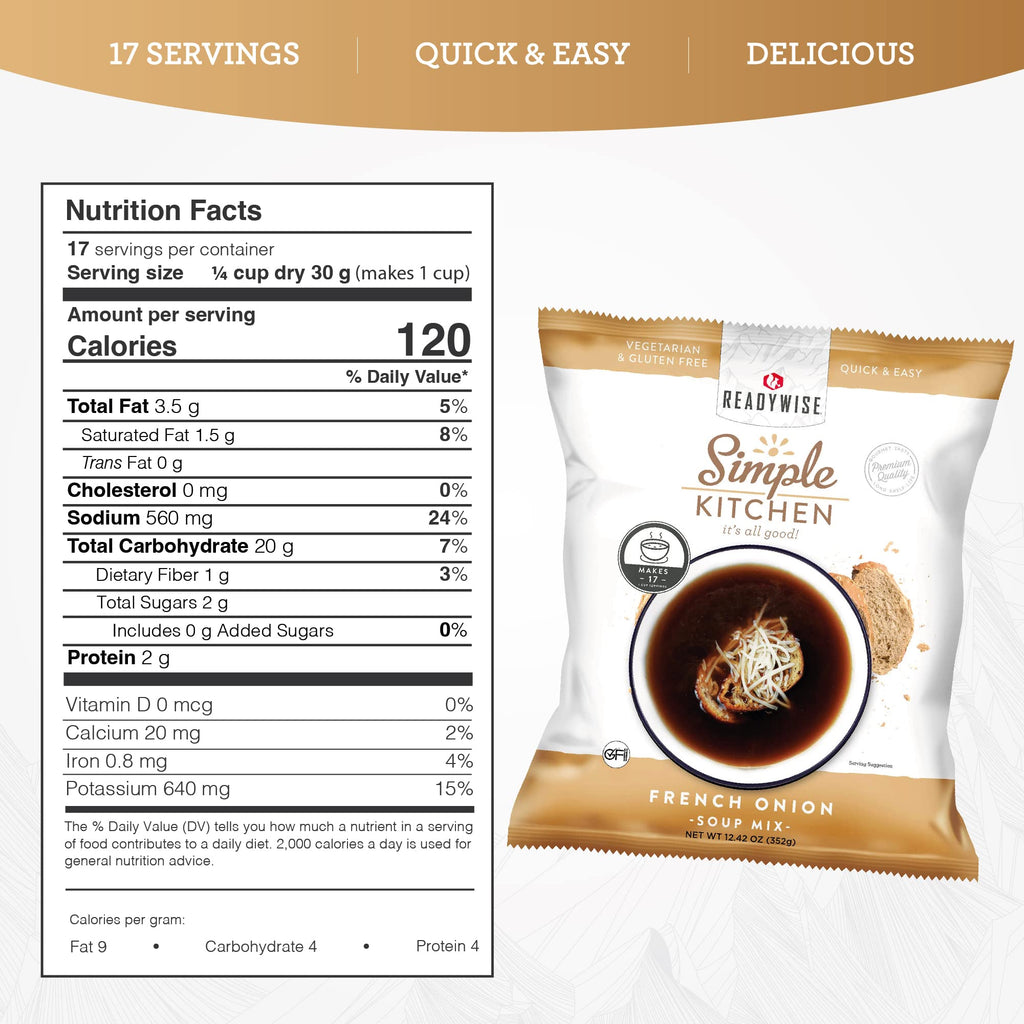 READYWISE - Simple Kitchen, Tomato Basil Soup, 17 Servings, MRE, Gluten Free, & Vegetarian, Food, Soup Mix, for Events, Hiking, Emergency Food Supply, Camping Essentials, or Daily Use, 1 Pack
