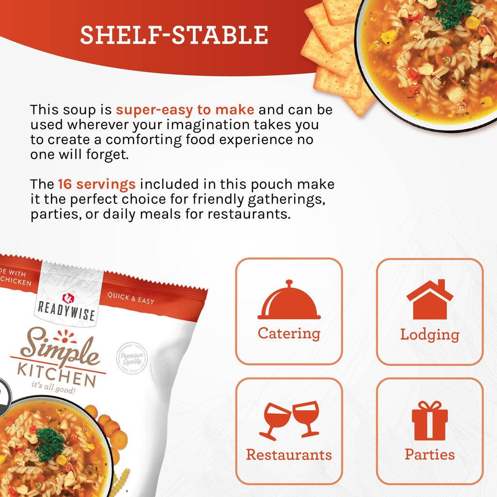 READYWISE - Simple Kitchen, Tomato Basil Soup, 17 Servings, MRE, Gluten Free, & Vegetarian, Food, Soup Mix, for Events, Hiking, Emergency Food Supply, Camping Essentials, or Daily Use, 1 Pack