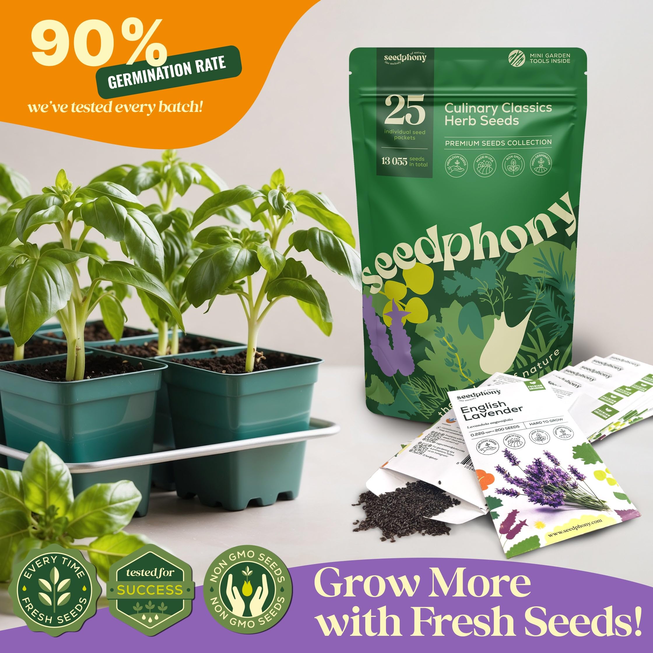 35 Medicinal & Tea Herb Seeds Variety Pack - 16,285+ Non-GMO Heirloom Herbs Seeds for Planting Indoor & Outdoor: Lavender, Rosemary, Echinacea, Mint, Catnip, Basil - Gardening Seed Packets