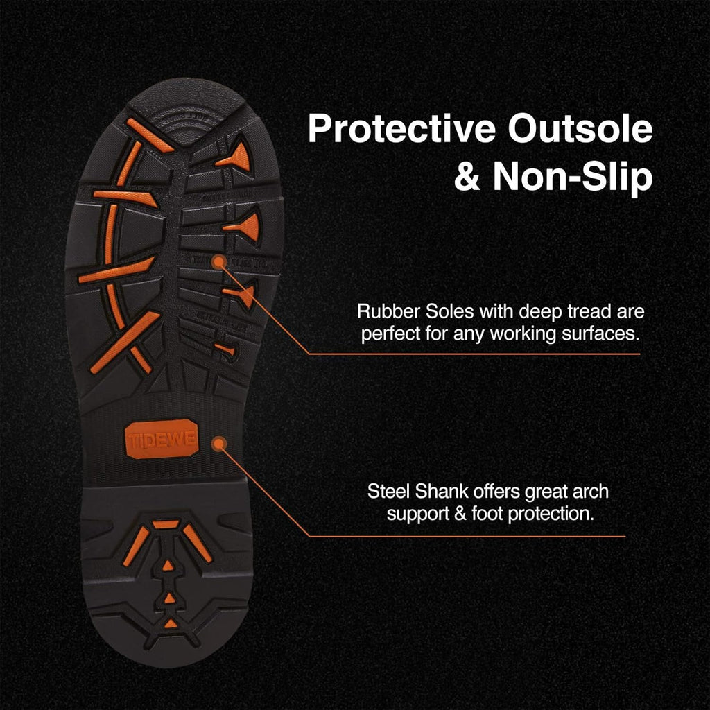 TIDEWE Rubber Work Boot for Men with Steel Toe & Shank, Waterproof Anti Slip Hunting Boot, 6mm Neoprene Hunting Boot for Manufacturing, Construction, Farming, Black,Brown, Size 7-13