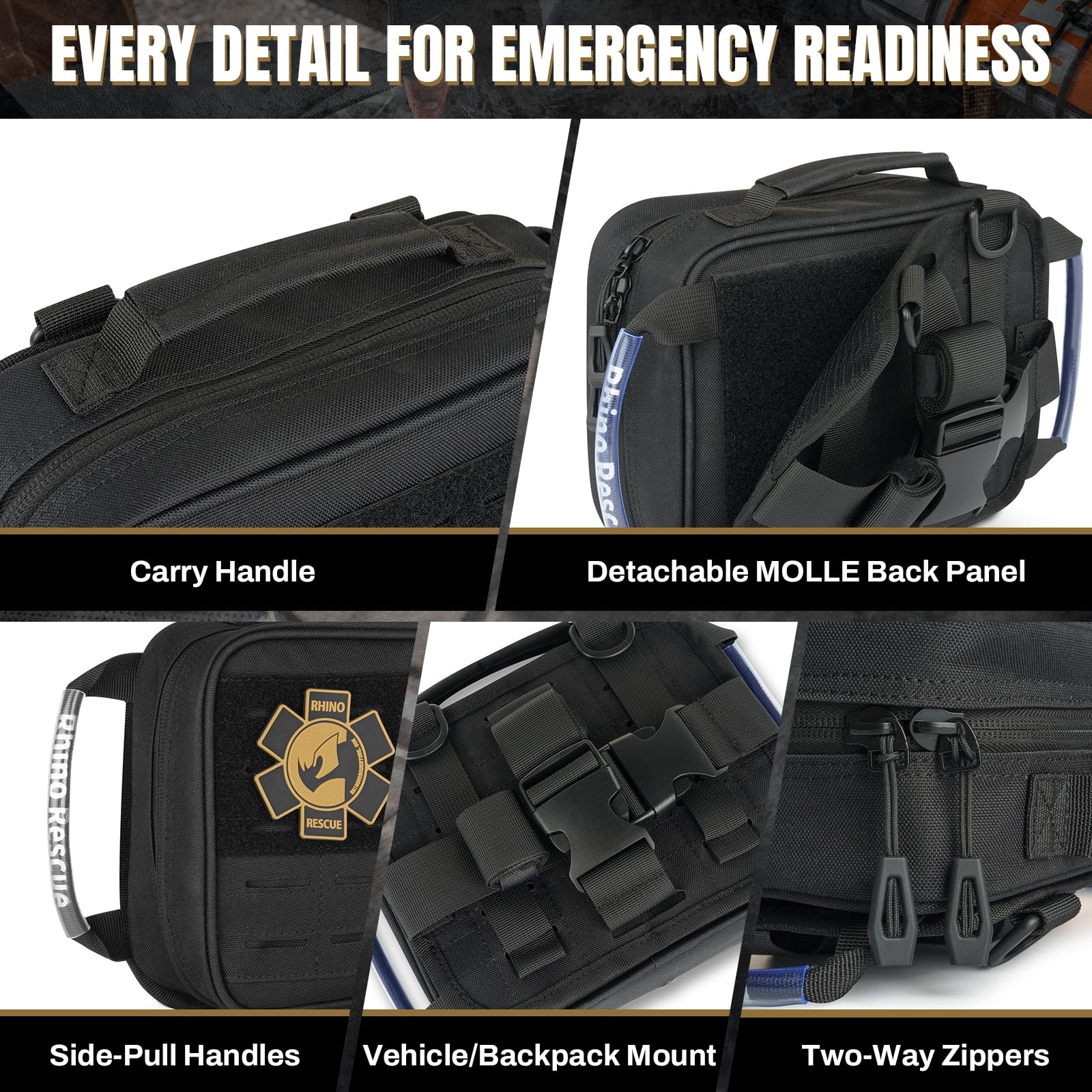 RHINO RESCUE IFAK Trauma Kit with C-A-T Tourniquet, Tactical First Aid Kit Molle Pouch for Military, Combat, Car, Camping, Hiking, Travel (Red)