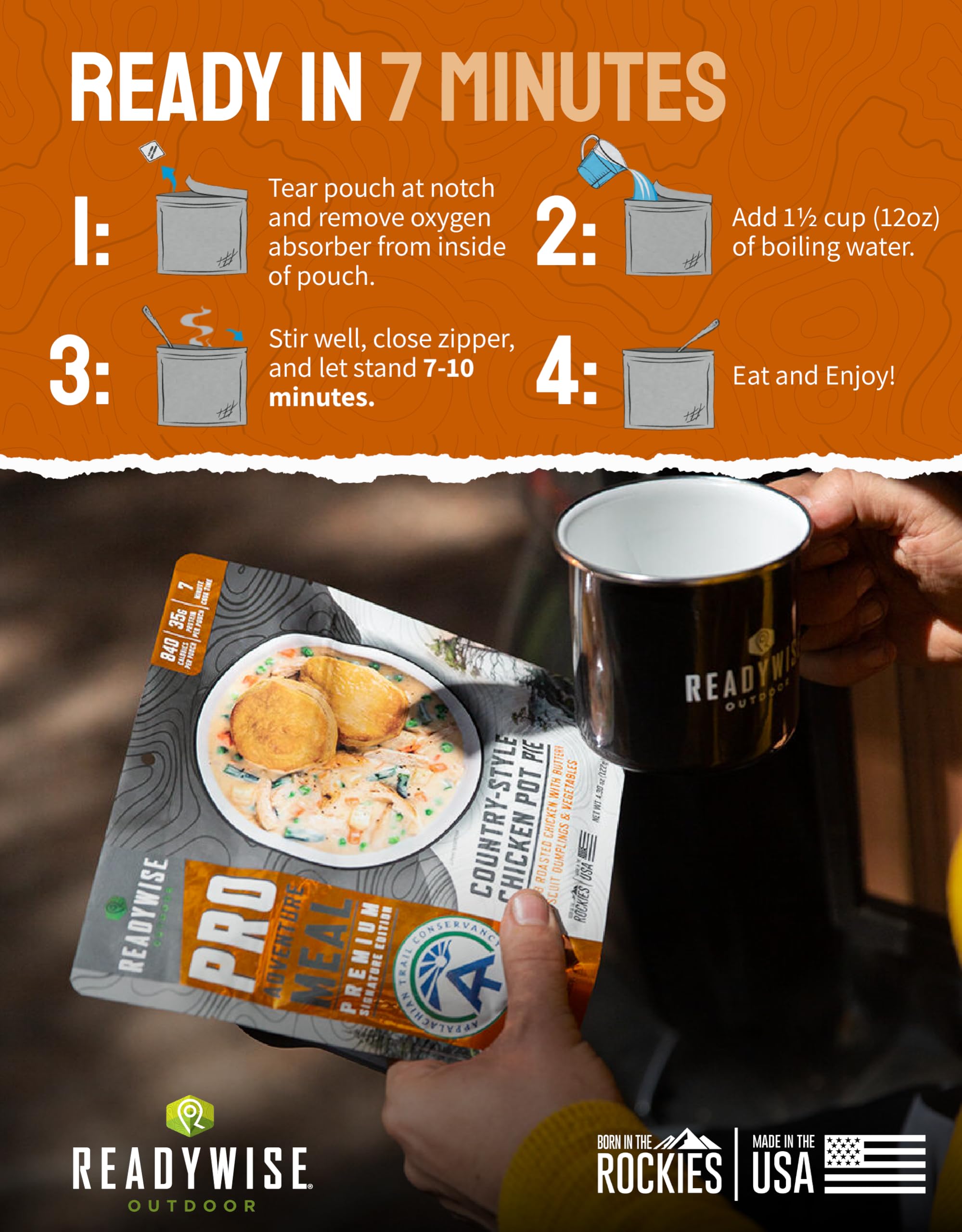 ReadyWise Outdoor Pro Adventure Meal - Breakfast Skillet, 2 Servings, 1 Pouch, Gluten Free, 700 Calories, 36g Protein, Freeze Dried Food & Dehydrated Backpacking Camping Meals, up to 5 Year Shelf Life