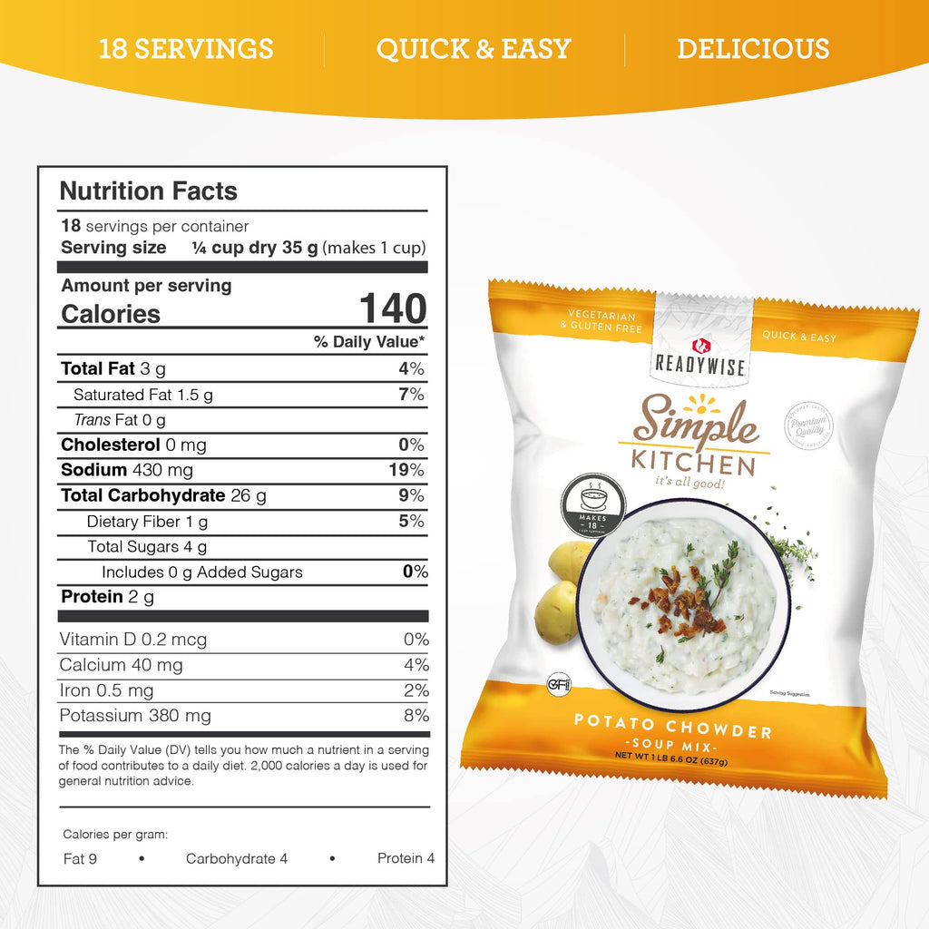 READYWISE - Simple Kitchen, Tomato Basil Soup, 17 Servings, MRE, Gluten Free, & Vegetarian, Food, Soup Mix, for Events, Hiking, Emergency Food Supply, Camping Essentials, or Daily Use, 1 Pack