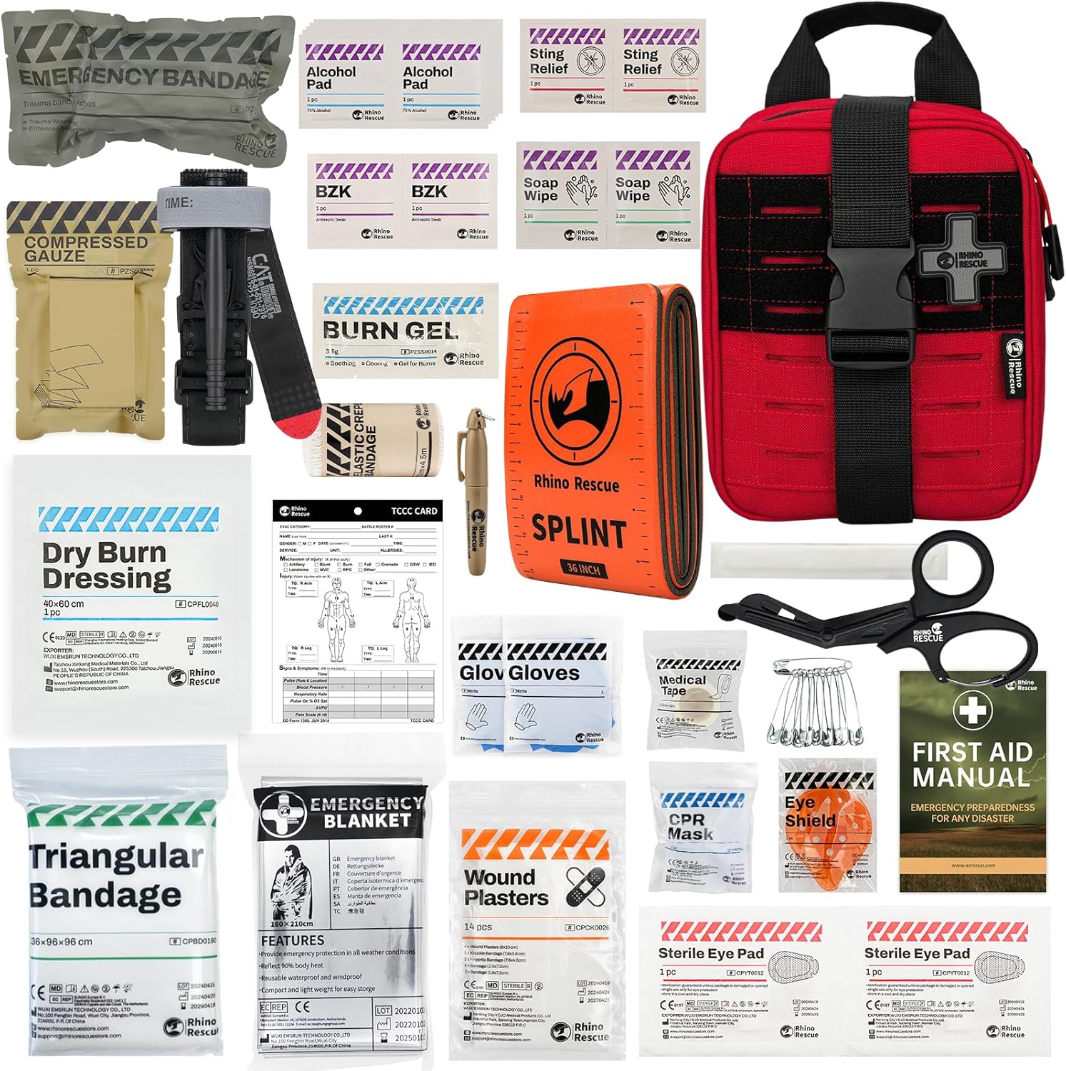 RHINO RESCUE Bundle IFAK Trauma Kit with C-A-T Tourniquet for Wound Care, Tactical First Aid Kit+Chest Seal Non-Vented, Sterile Emergency Trauma Dressing