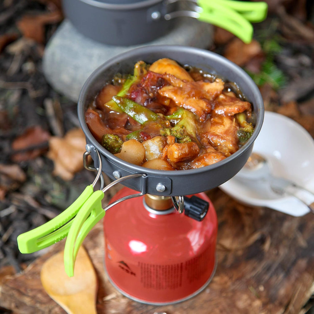 MalloMe Camping Cookware Mess Kit with Backpack Stove - Camping Cooking Set - Camping Pot and Pans Backpacking Gear- Hiking Stove/Backpacking Stove - Camp Accessories Equipment