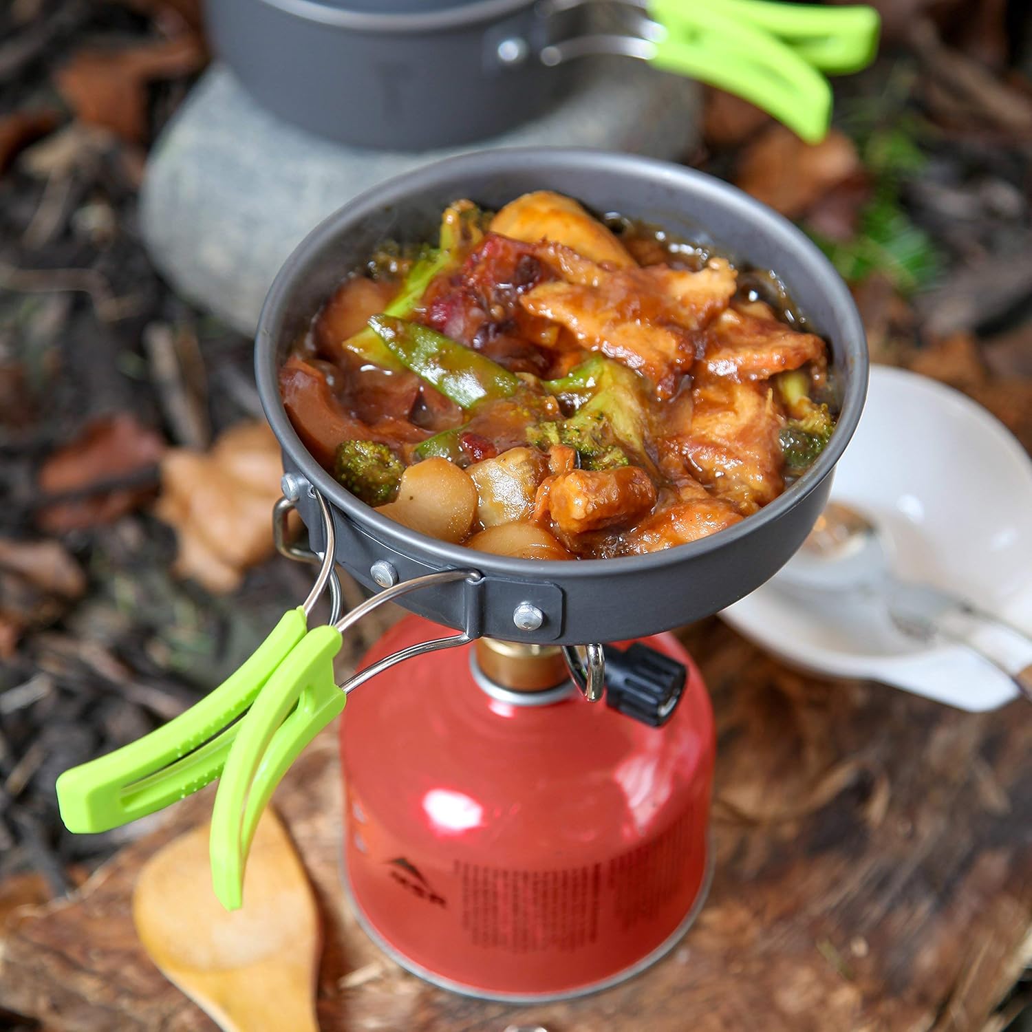 MalloMe Camping Cookware Mess Kit with Backpack Stove - Camping Cooking Set - Camping Pot and Pans Backpacking Gear- Hiking Stove/Backpacking Stove - Camp Accessories Equipment