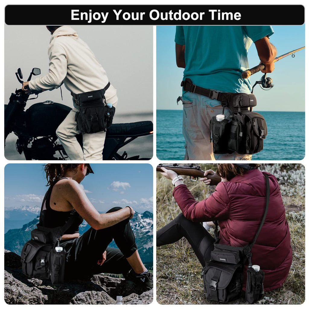 Jueachy Drop Leg Bag for Men Tactical Metal Detecting Thigh Pack with Water Bottle Pouch