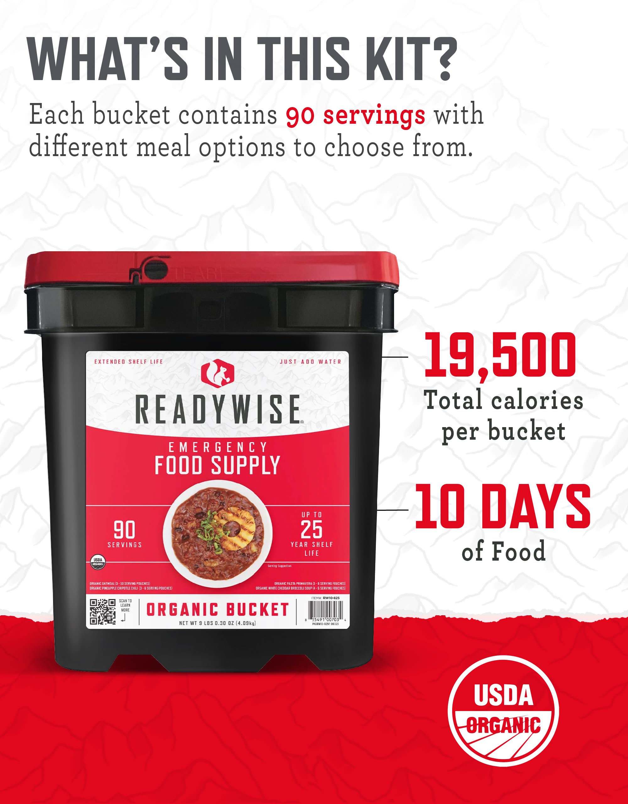 ReadyWise Emergency Food Supply - 120 Servings Favorites Sample Bucket, Survival Food Kit, Freeze Dried Prepper Food & Dehydrated Meals for Camping Essentials & Backpacking, up to 25 Year Shelf Life