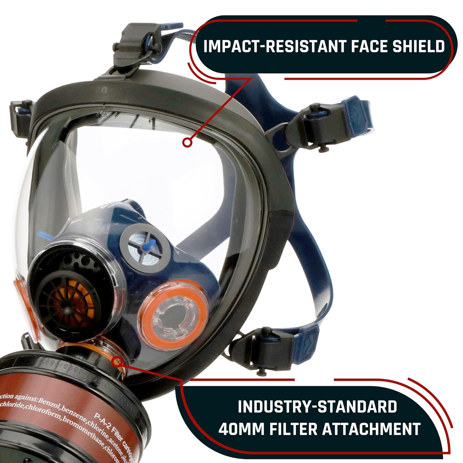 ST-100X Inferno Red Mirrored Survival & Tactical Full Face Respirator with P-D-1 Single 40mm Carbon Activated Charcoal Filter Canister