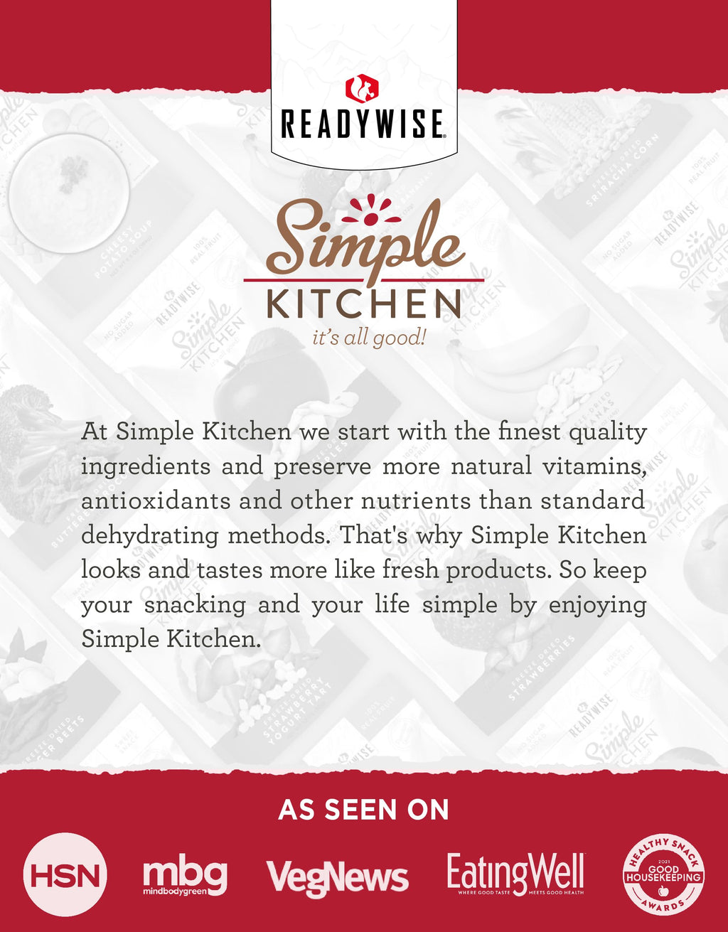READYWISE - Simple Kitchen, Soup Sampler, Variety Pack, 8 Servings Per Pouch, Soup Mix, Family Size, Gluten Free Options, Freeze Dried Food, Soup for Family, Pack of 8