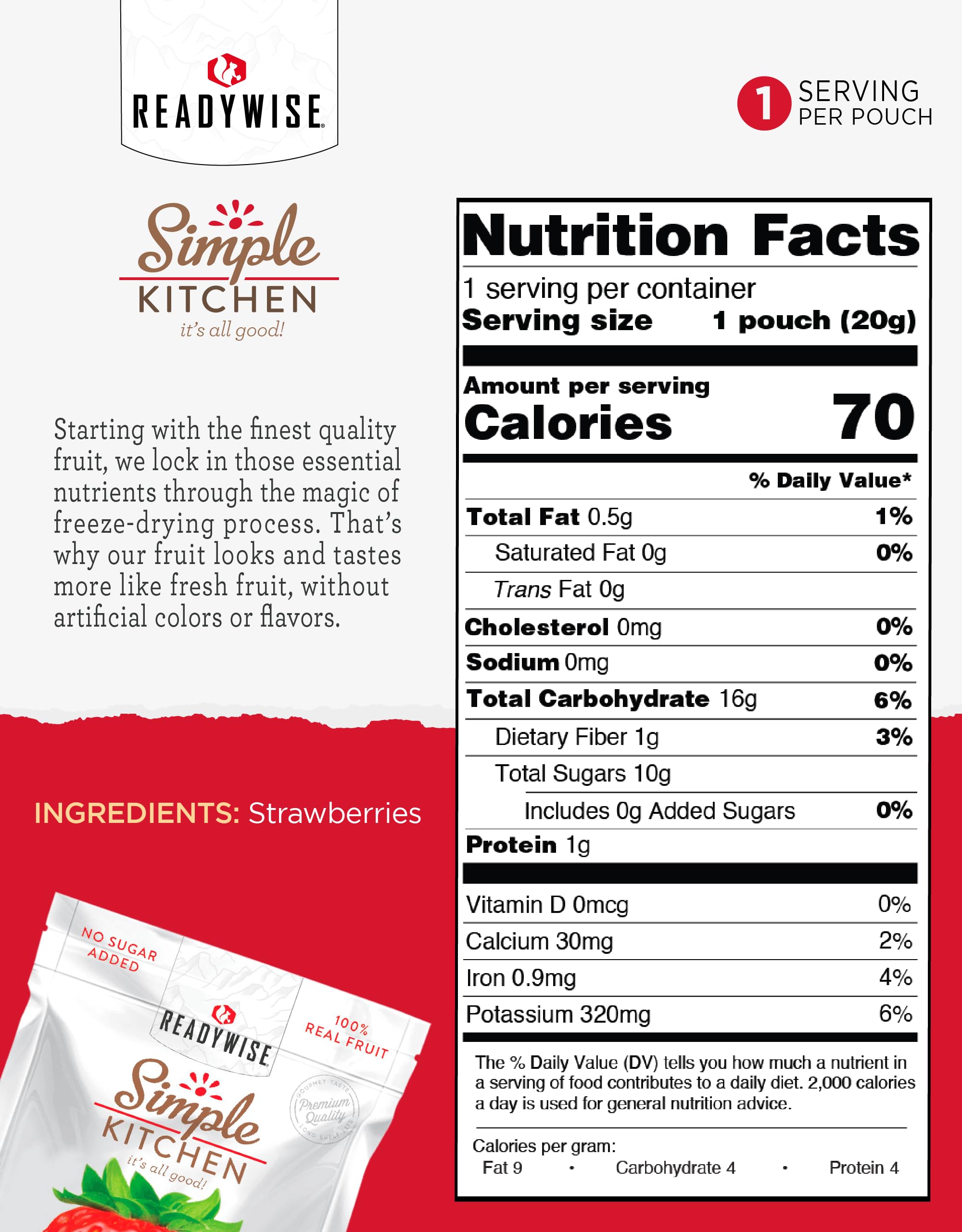 READYWISE - Simple Kitchen, Freeze-Dried Peaches, 1.16 oz, Pack of 6, Vegetarian, Gluten Free, Snacks, Peaches, Dried Fruit, Pre Workout, Healthy Snacks, Camping, Backpacking, Survival Food