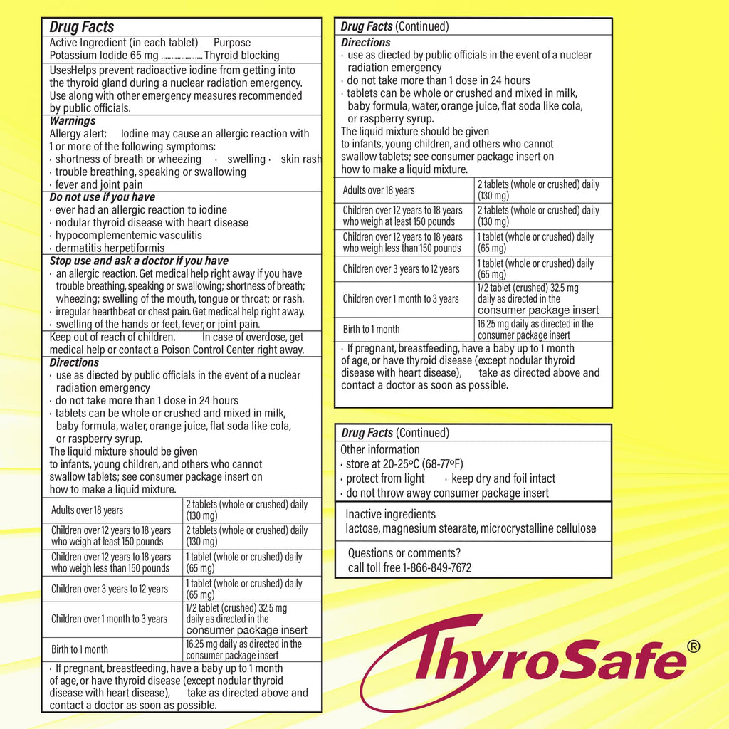 65mg Potassium Iodide Tablets (20 Pack) - Protects Your Thyroid from Nuclear Radiation Exposure