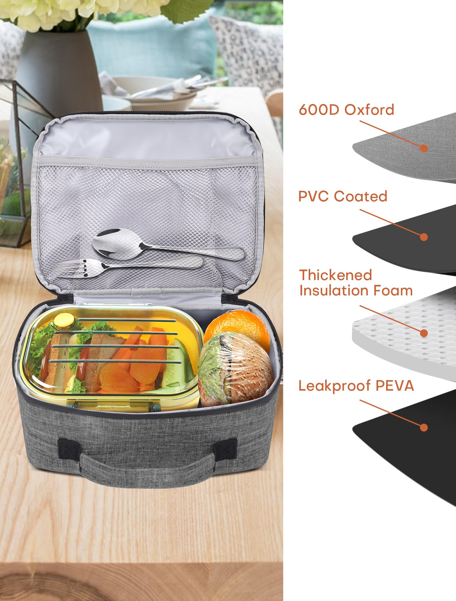 BAVGRED Lunch Box Insulated Soft Lunch Bag, Freezable and Reusable Mini Cooler, Thermal Meal Tote Containers with Exterior & Interior Pockets for Work, Outdoor Meal