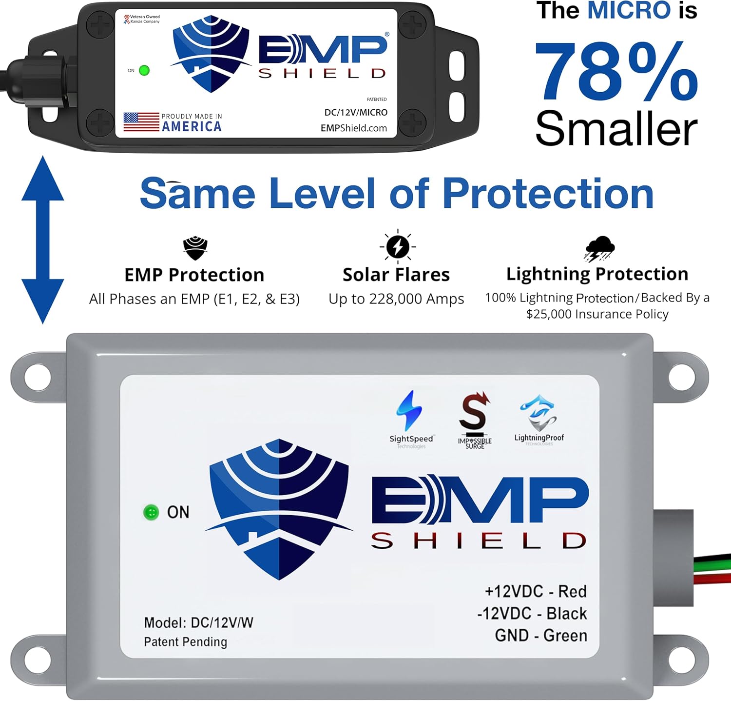 EMP Shield Micro - Vehicle EMP Protection 12 Volt DC for Car, Truck, and Motorcycle (DC-12V-Micro) Lightning, Solar Flare, CME (coronal mass ejection) and Lightining Surge Protection